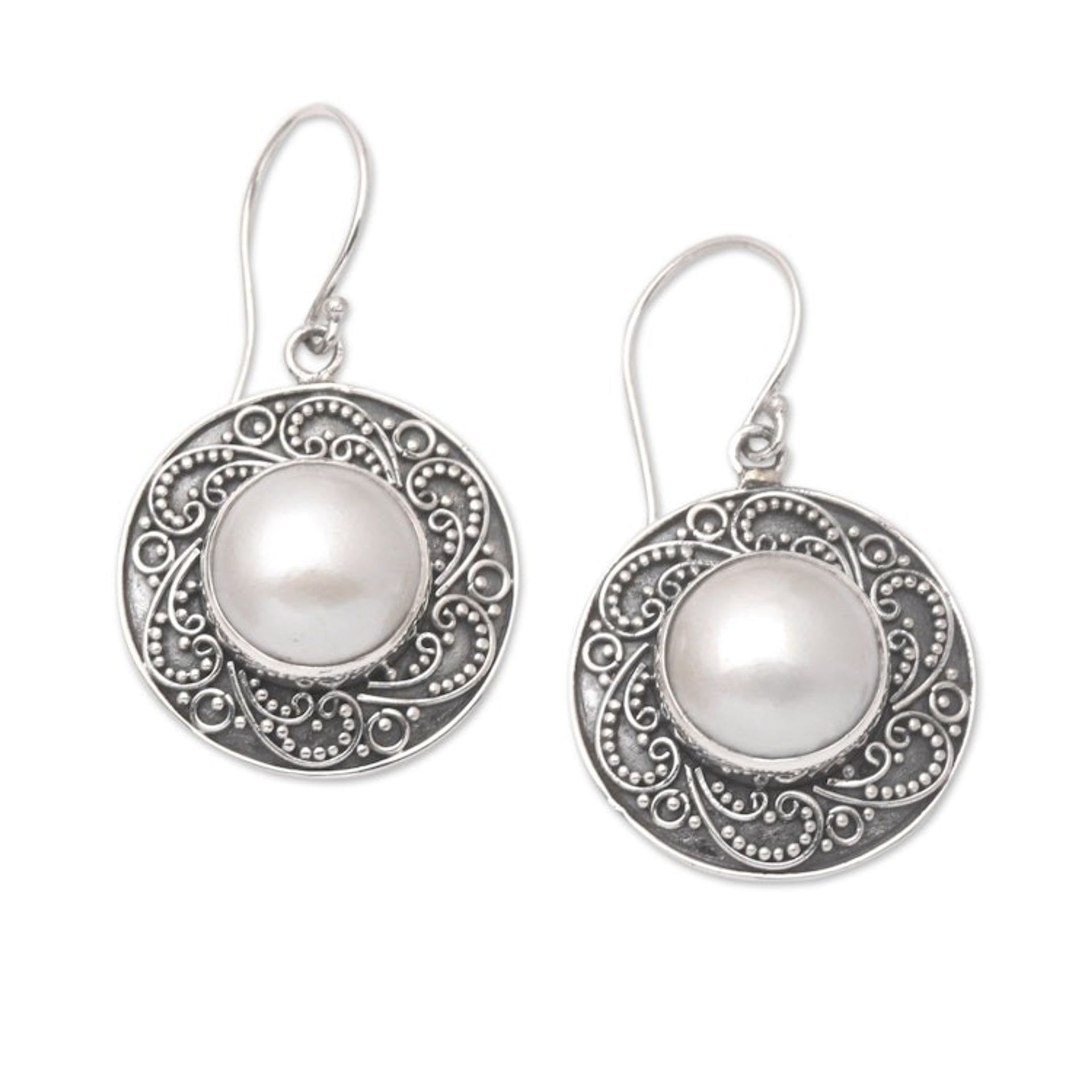 Sterling Silver Cultured Pearl Dangle Earrings from Bali 'Heavenly Blossoms'