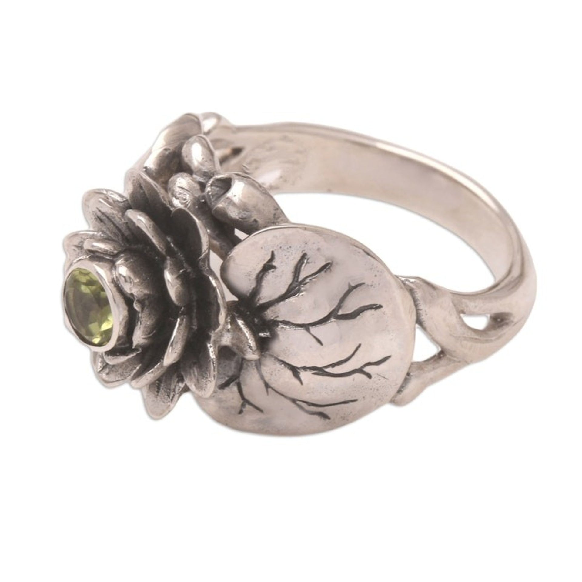 Handcrafted Peridot and Sterling Silver Ring 'Lotus Purity'