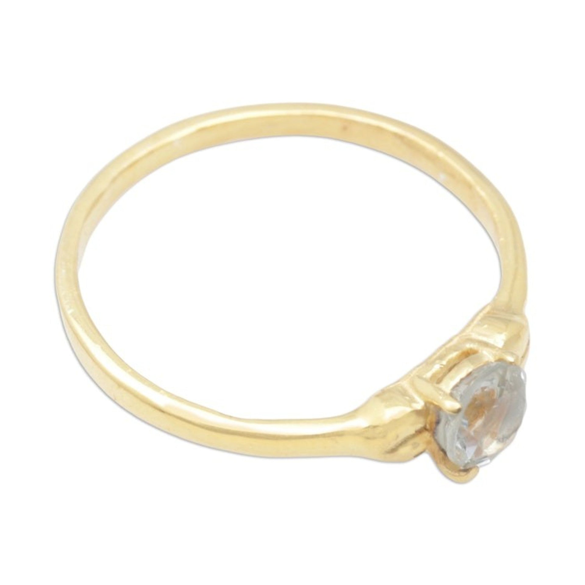 18k Gold-Plated Solitaire Ring with Faceted Blue Topaz Gem 'Sky Duchess'