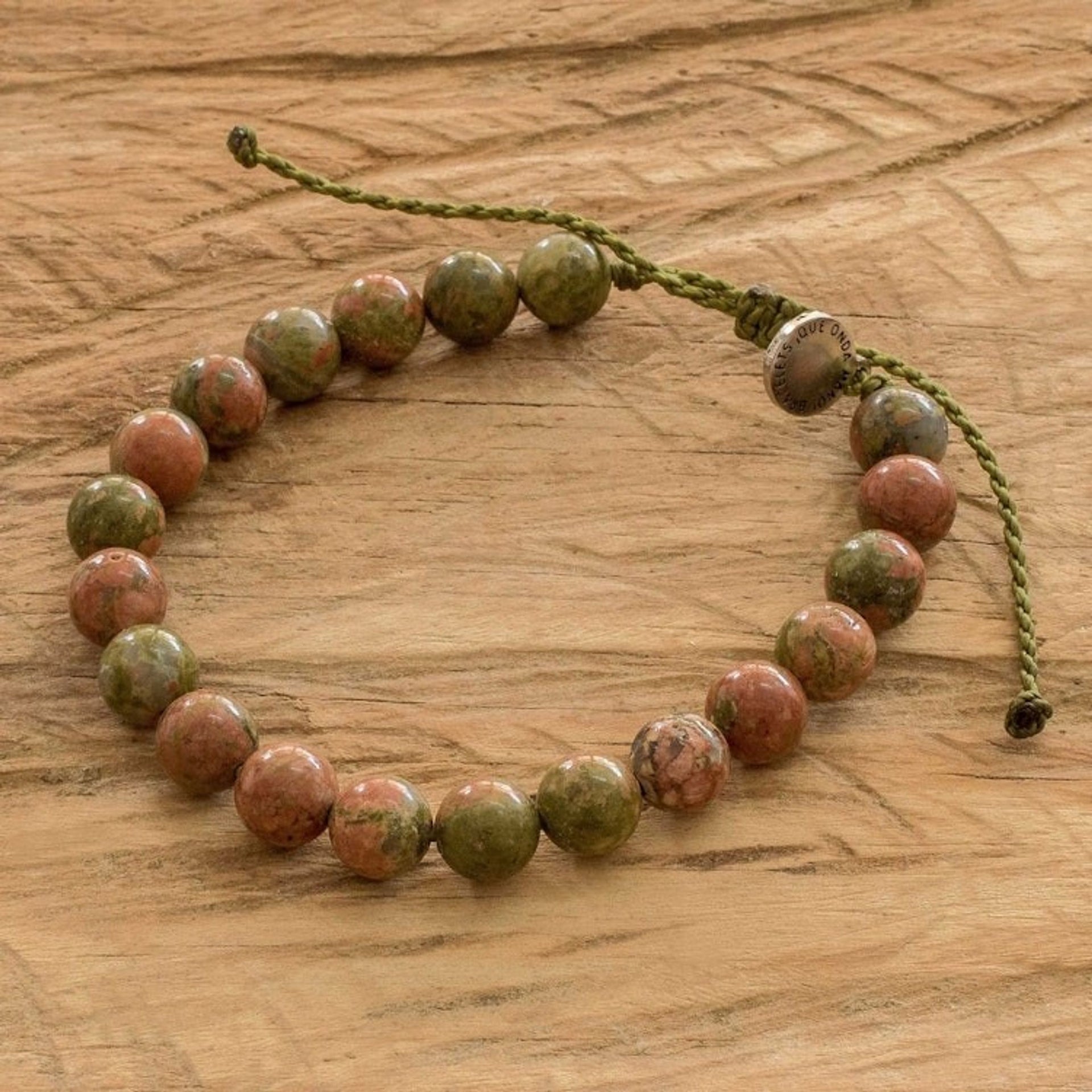 Green Unakite Beaded Bracelet Handcrafted in Guatemala 'Earth Balance'