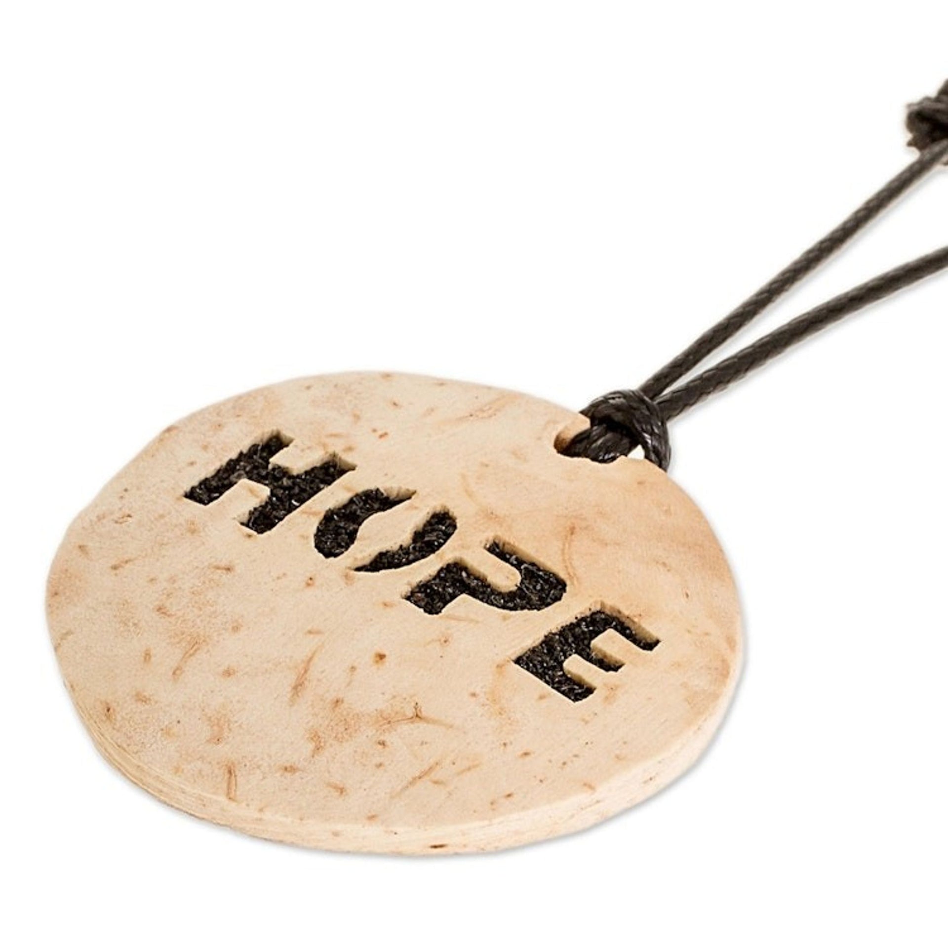 Hope-Themed Coconut Shell and Lava Stone Pendant Necklace 'Have Hope'