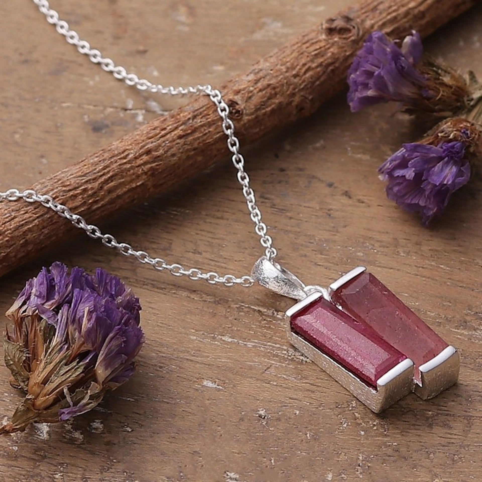 Avant Garde-Themed 1-Carat Ruby and Quartz Pendant Necklace 'Pink Dimensions'
