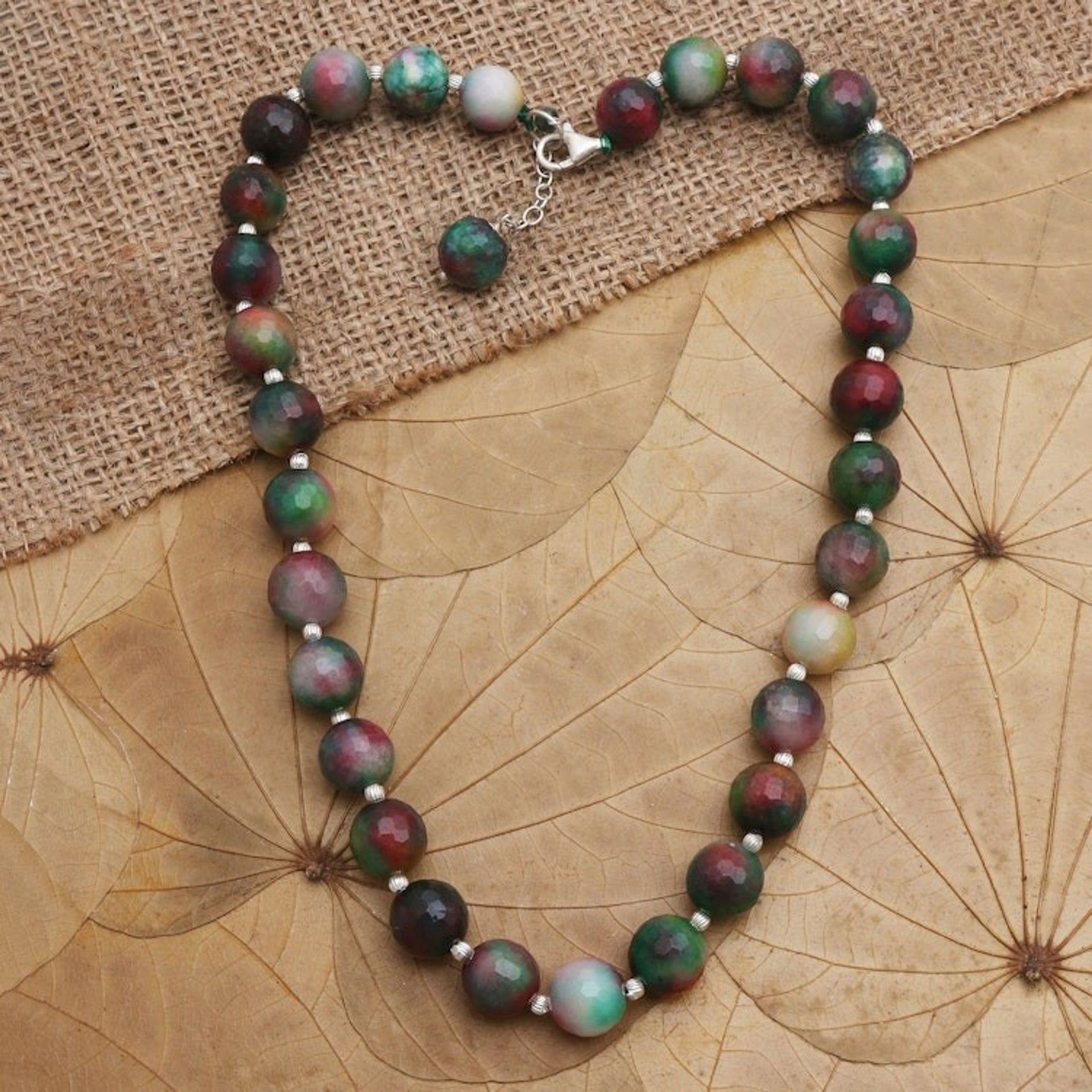 Handcrafted Sterling Silver and Agate Beaded Necklace 'Evening Cocktail in Holiday'