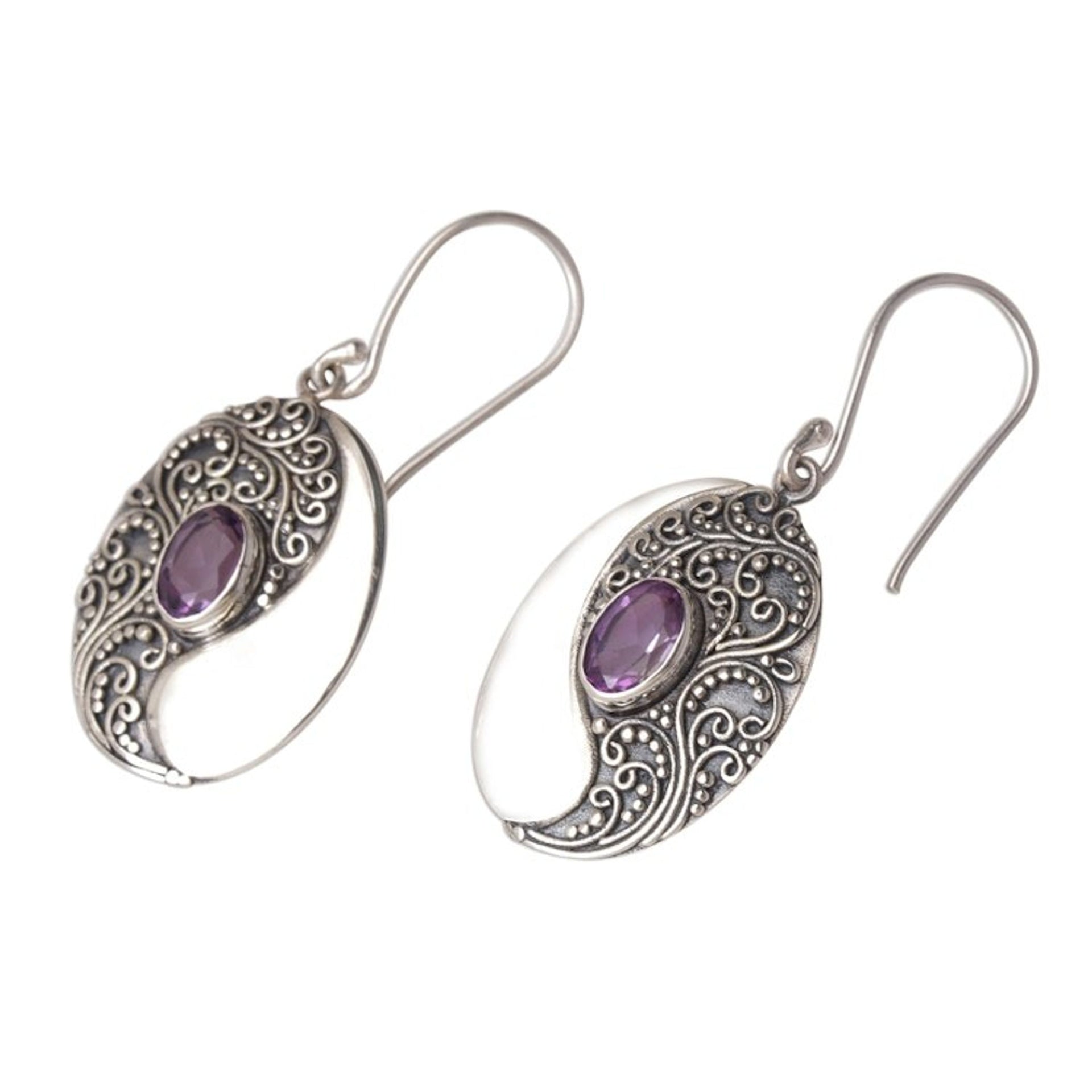 Amethyst and Sterling Silver Dangle Earrings 'Enduring Soul'