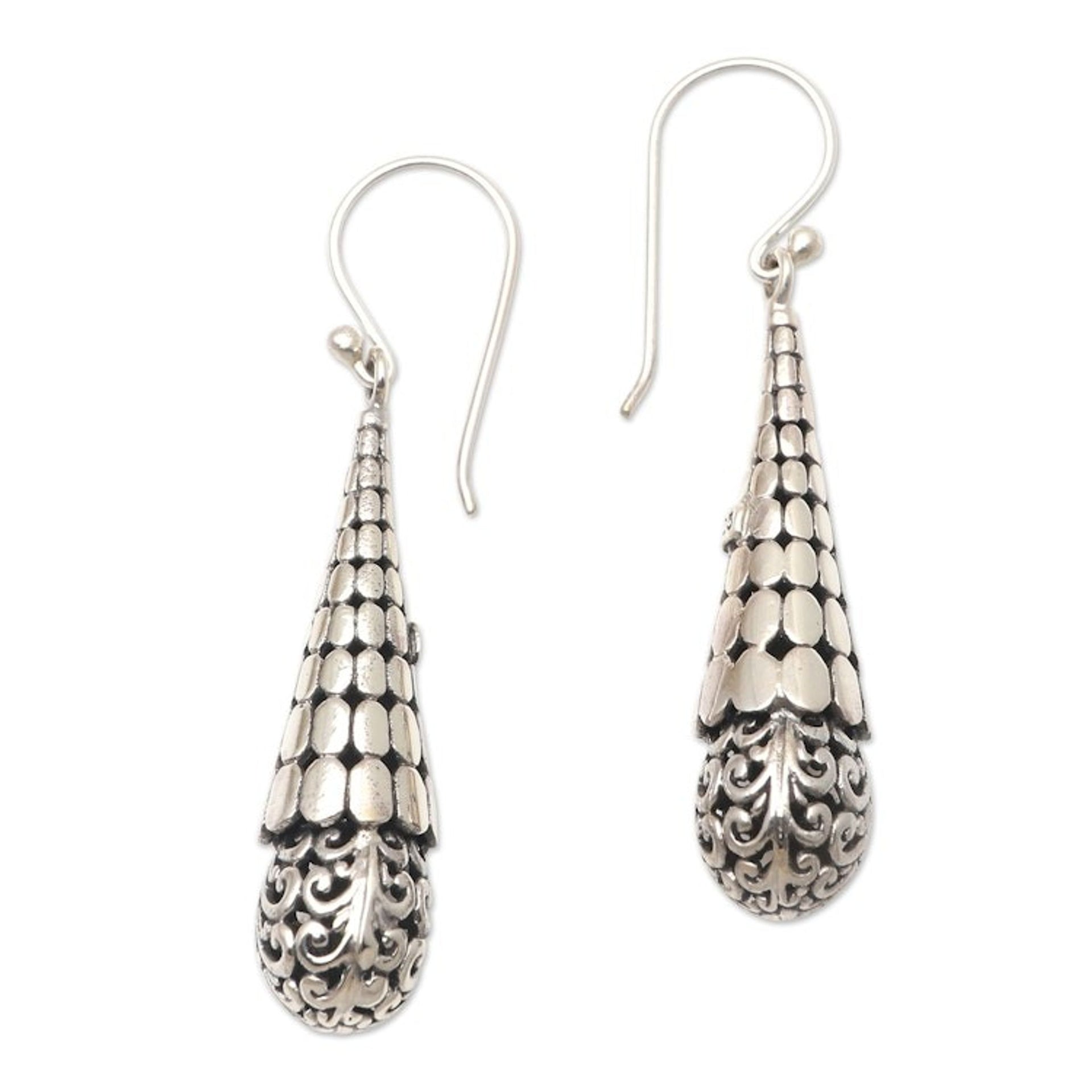 Hand Crafted Sterling Silver Dangle Earrings 'Beaming Light'