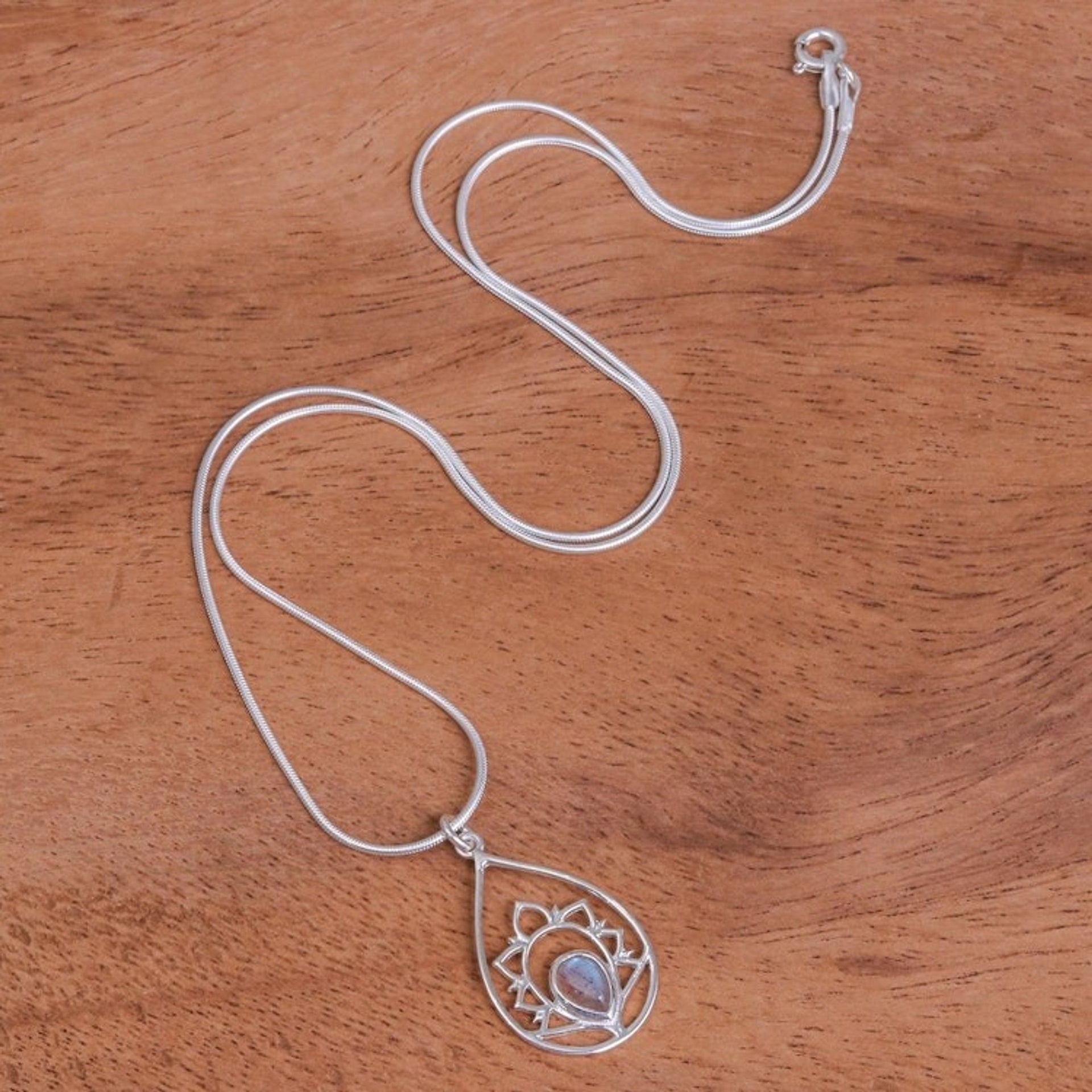 Labradorite and Sterling Silver Pendant Necklace 'Sense of Calm in Iridescent'