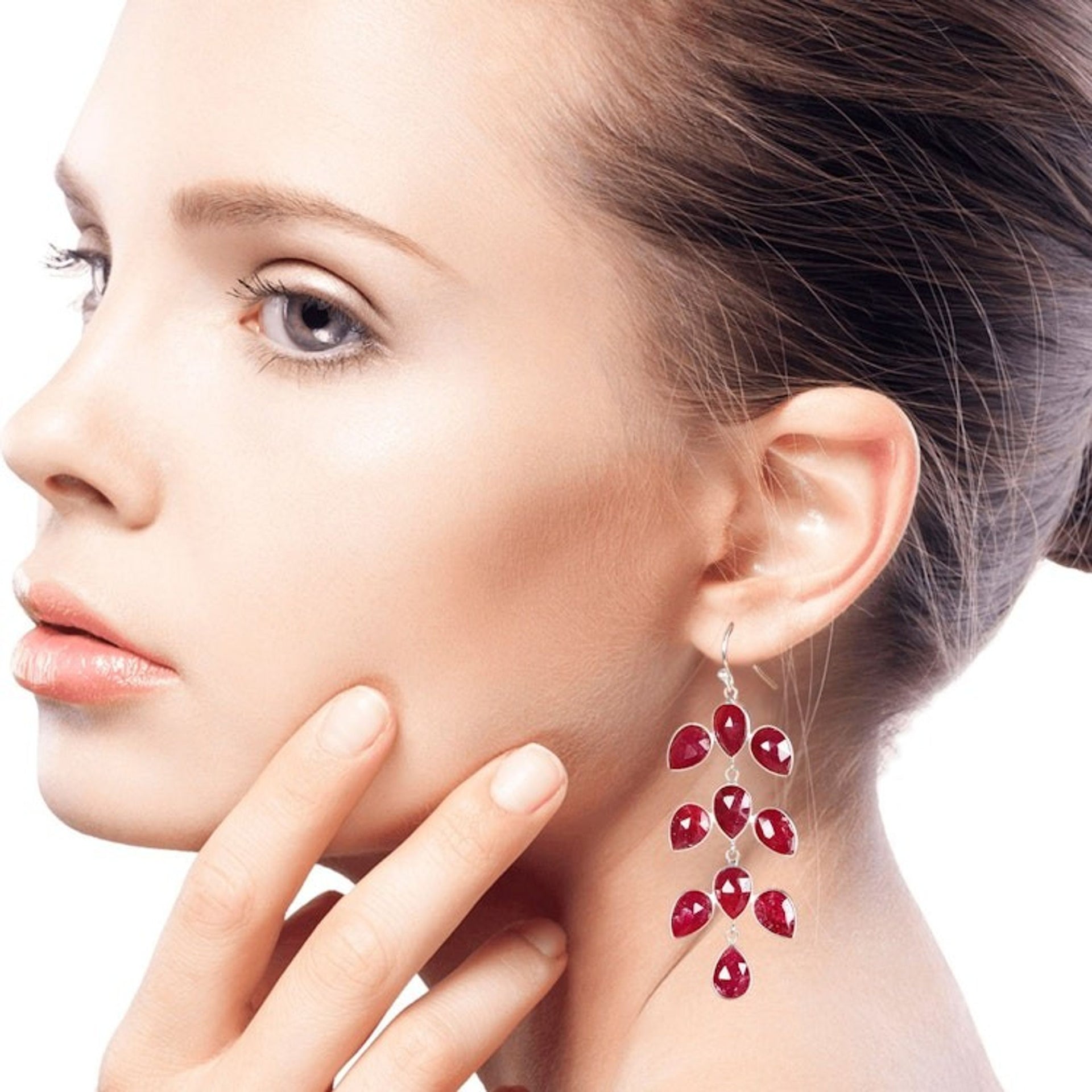 40-Carat Ruby Dangle Earrings from India 'Leaf Cascade'