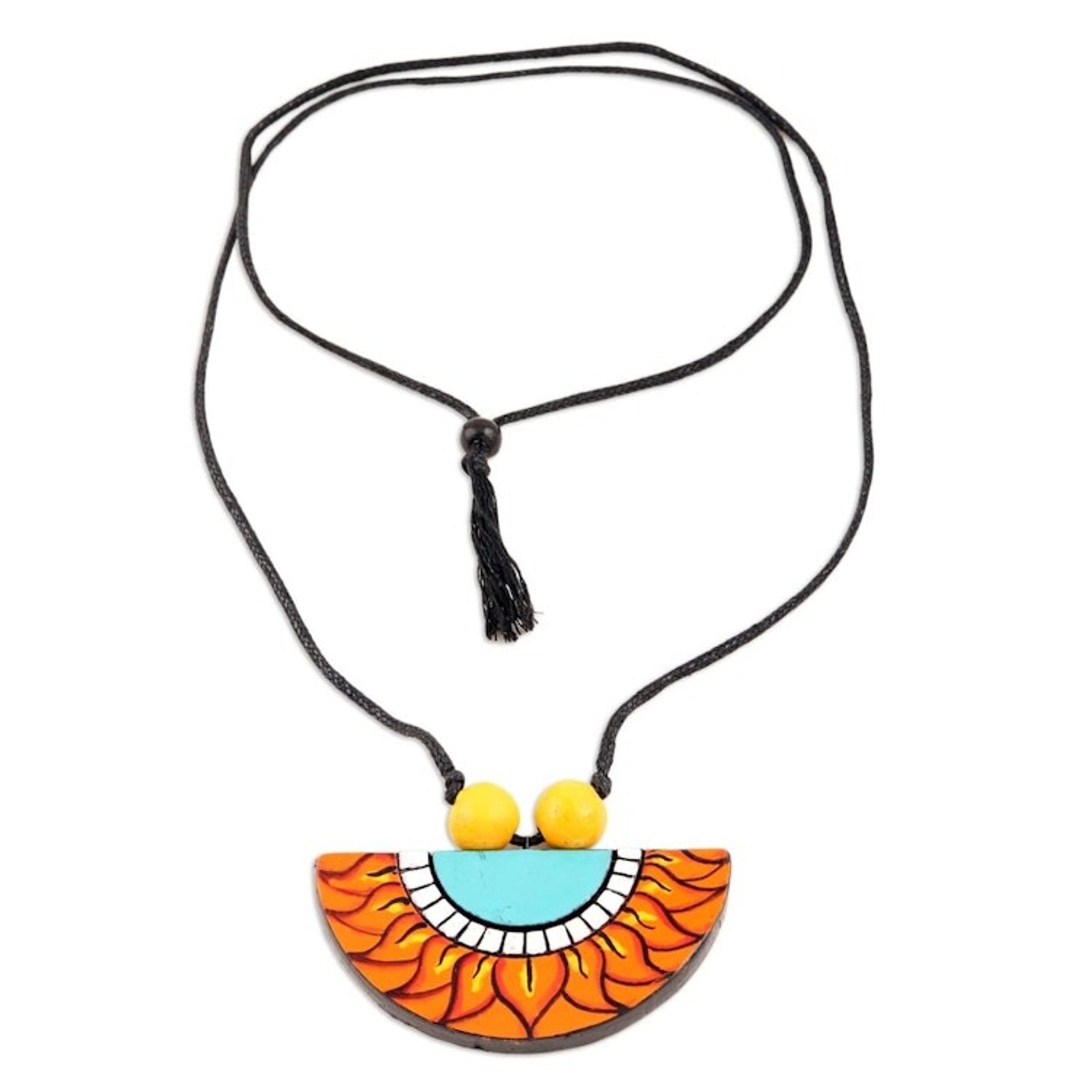 Handmade Ceramic Flower Pendant Necklace 'Summer Sunflower'