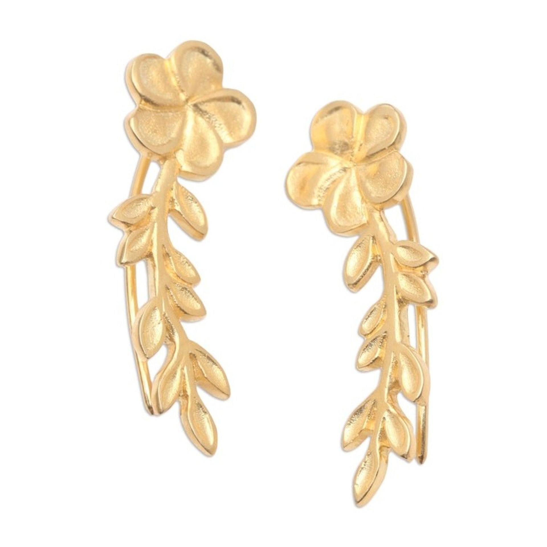 Gold-Plated Ear Climber Earrings with Floral Motif 'Climbing Blossoms'