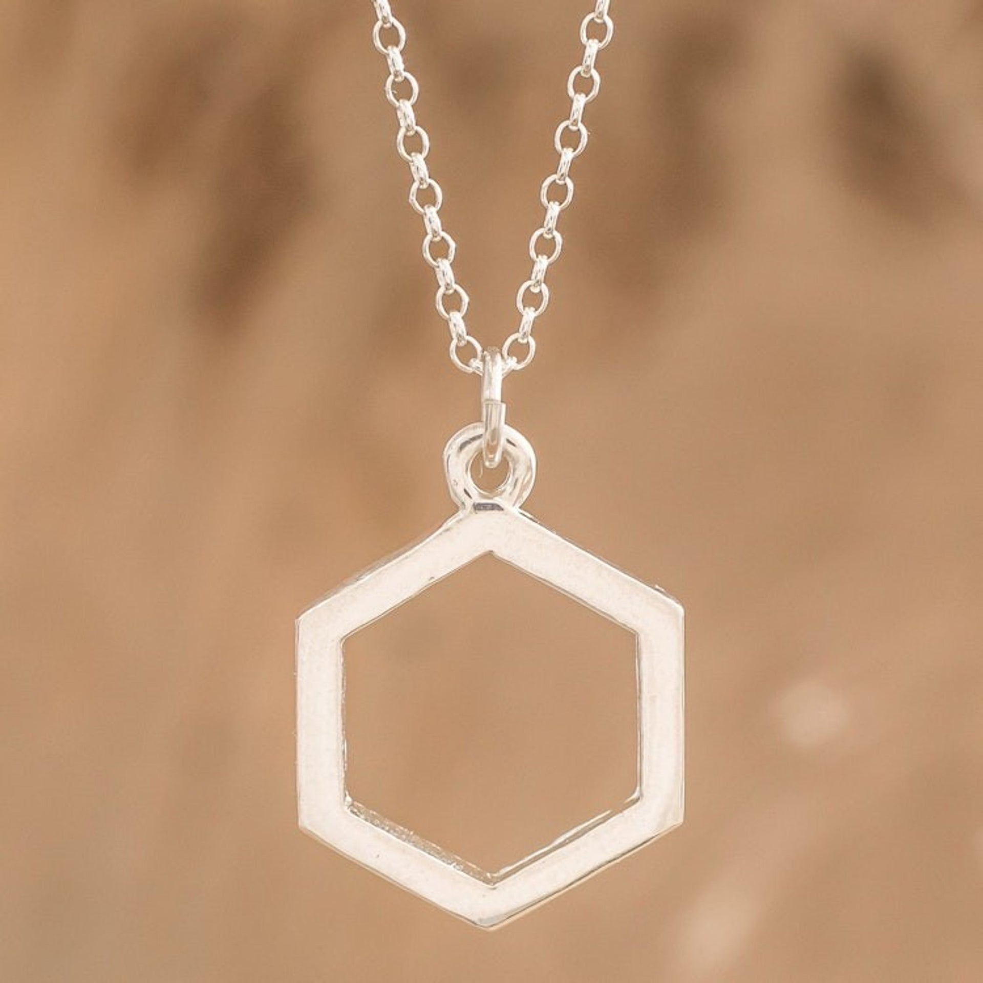 Sterling Silver Hexagon Pendant Necklace from Costa Rica 'Hexagon'