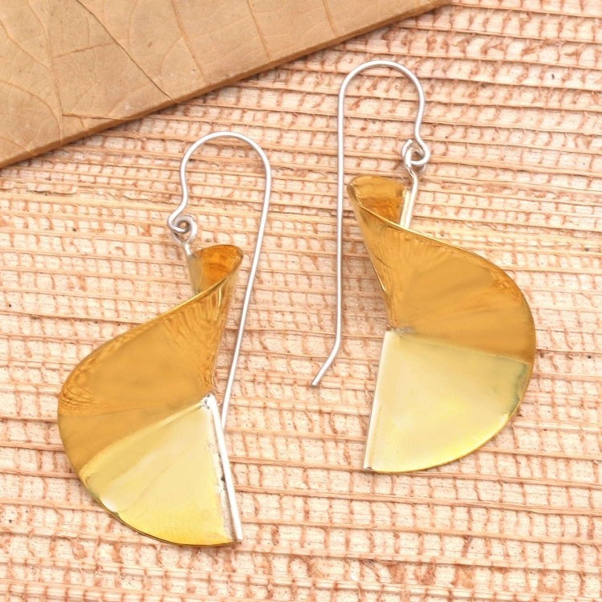 Handmade Brass Dangle Earrings from Java 'Swirling Skirts'