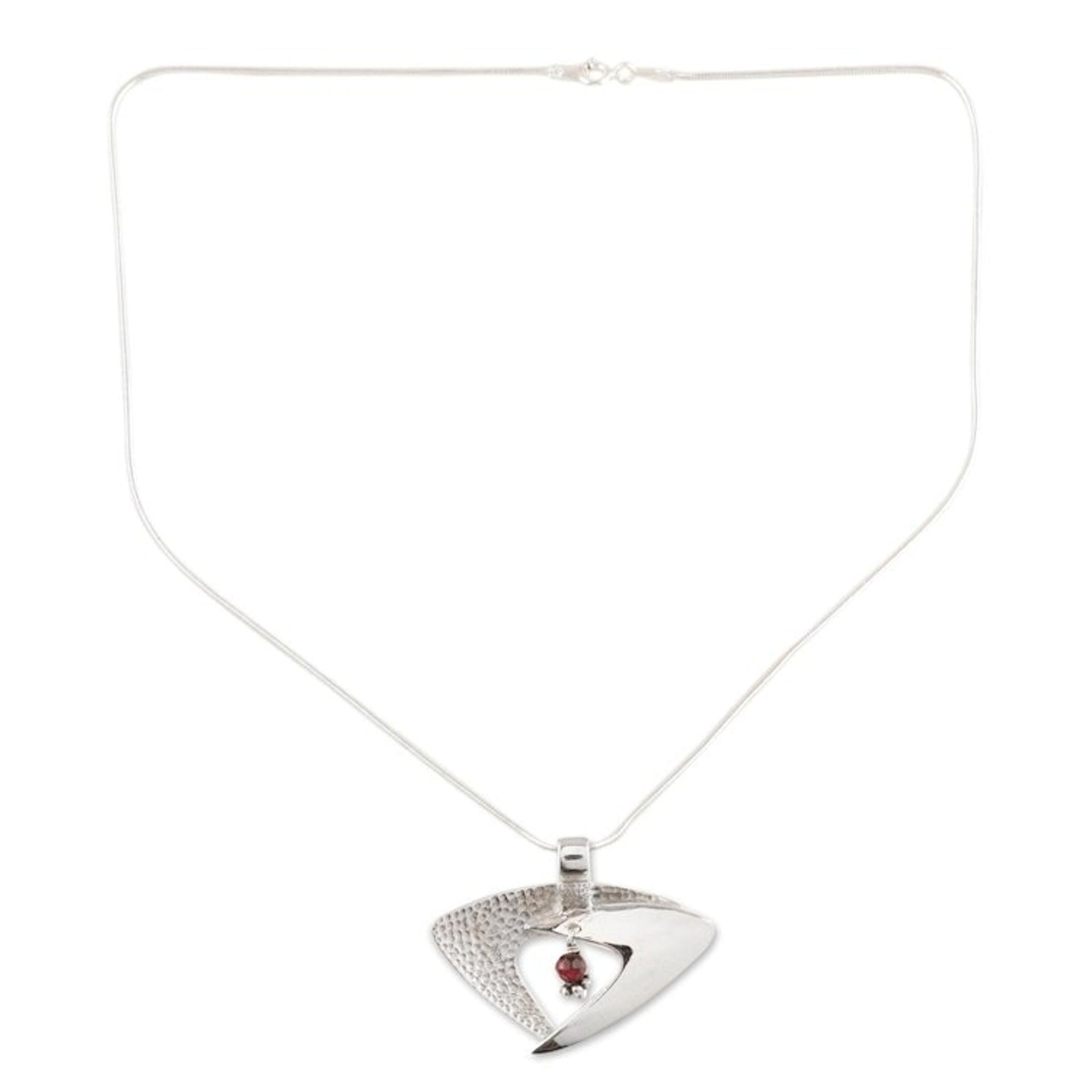 Garnet Necklace Sterling Silver India Modern Jewelry 'Hold Me Lightly'