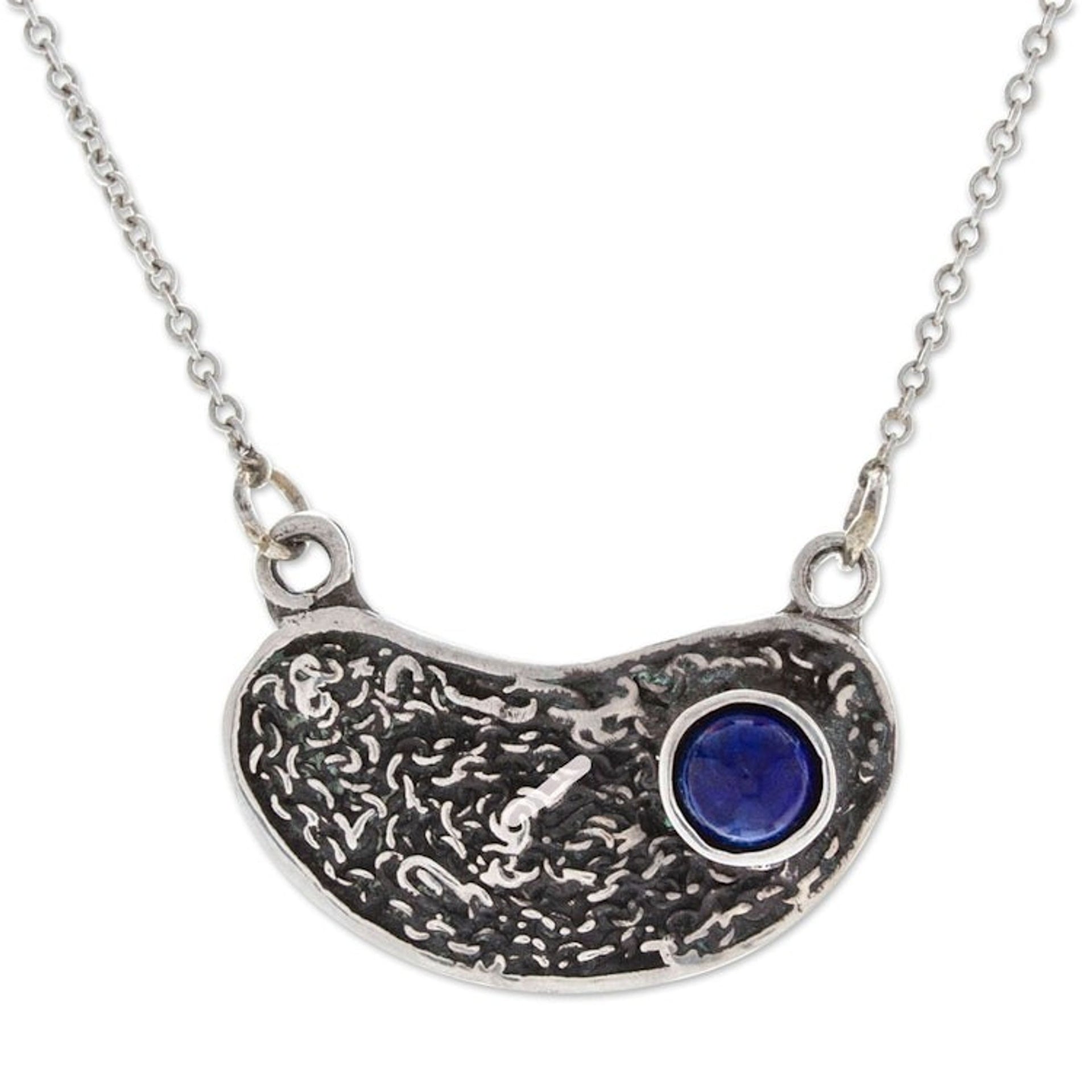 Oxidized and Polished Lapis Lazuli Pendant Necklace 'Medallion of Majesty'
