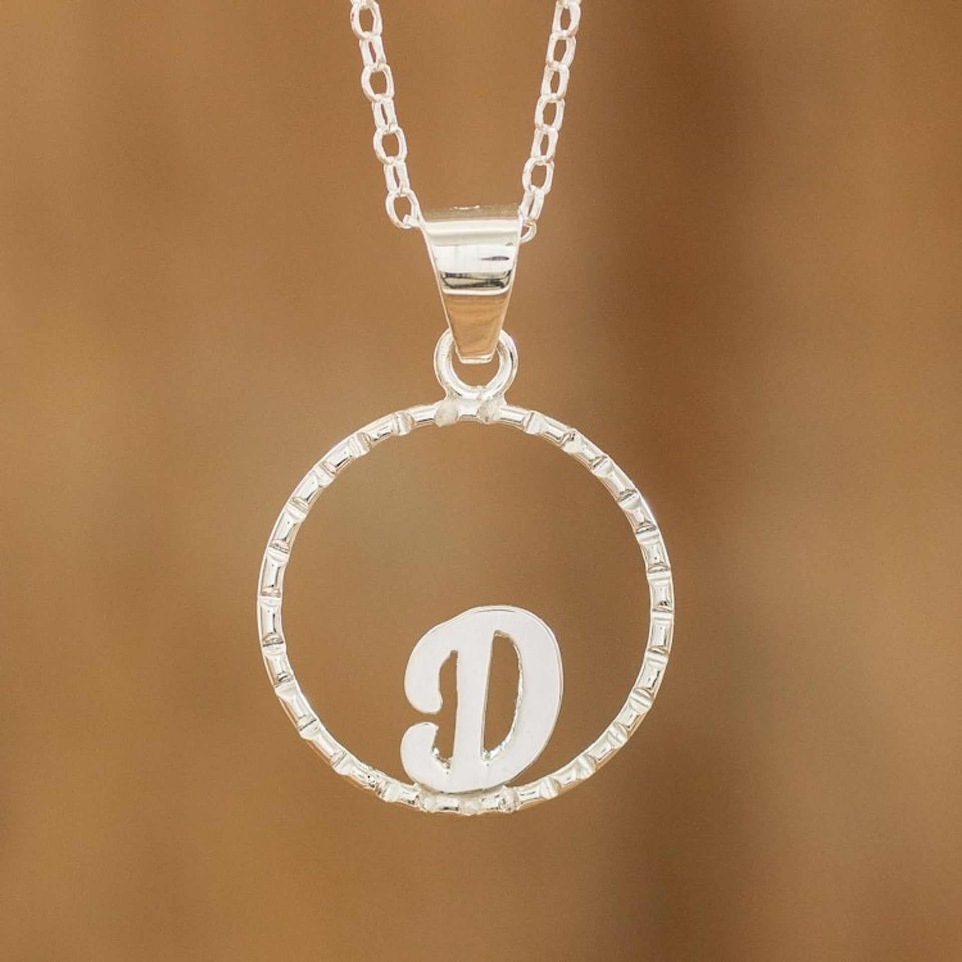 Initial Pendant Necklace Made with 925 Sterling Silver 'Circled D'