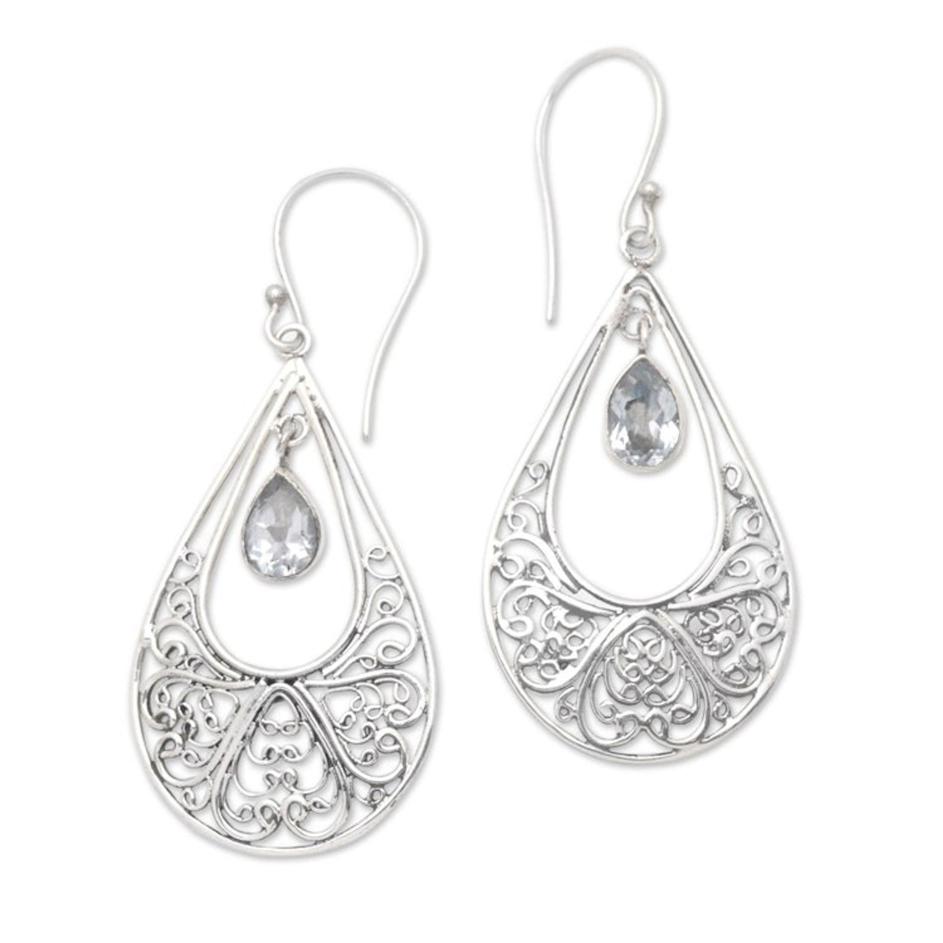 Polished Blue Topaz and Sterling Silver Dangle Earrings 'Ethereal Loyalty'