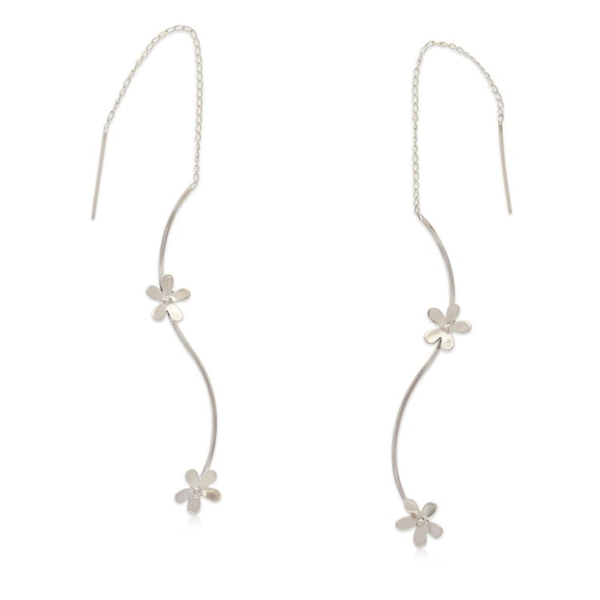 Floral Sterling Silver Threader Earrings Made in Mexico 'Blooming Eternity'