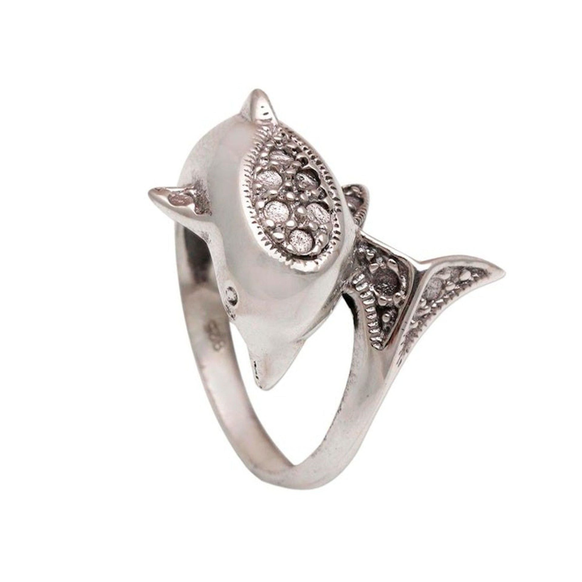 Artisan Crafted Sterling Silver Dolphin Cocktail Ring 'Soaring Dolphin'