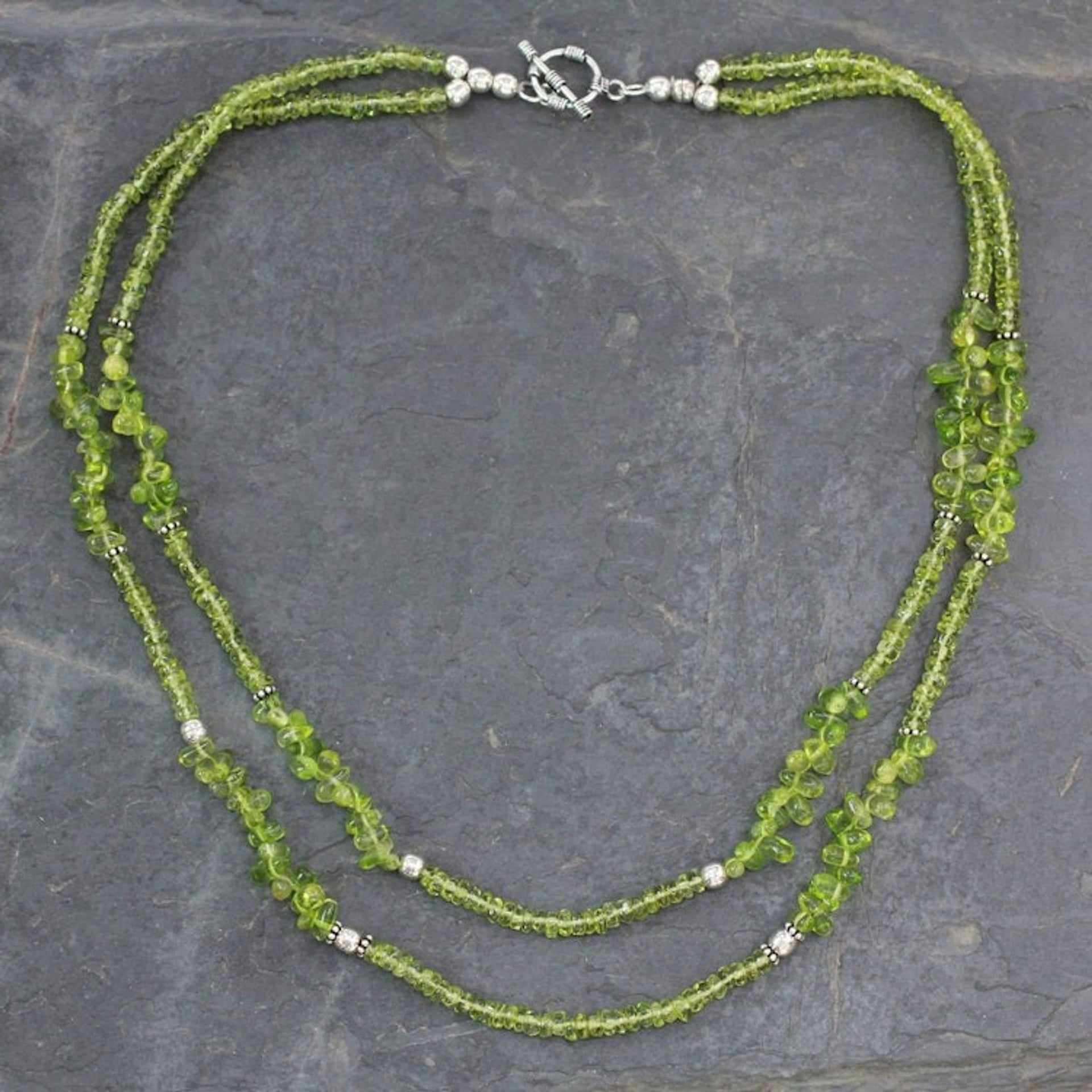 Handcrafted Natural Peridot Double Strand Necklace 'Nature's Charm'