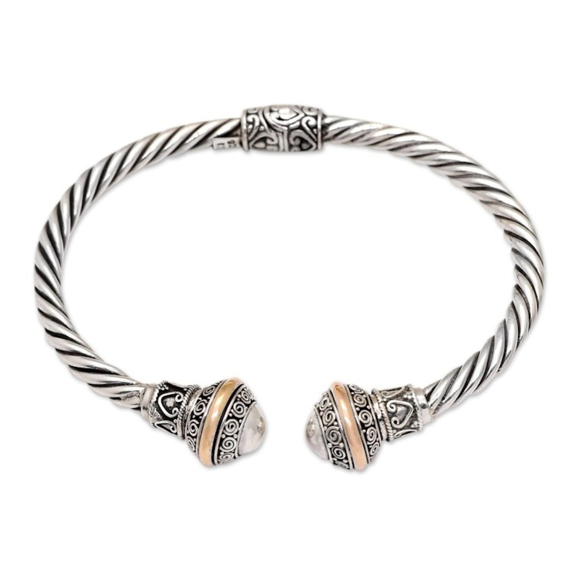 Traditional 18k Gold-Accented Sterling Silver Cuff Bracelet 'Paradisiacal Harmony'