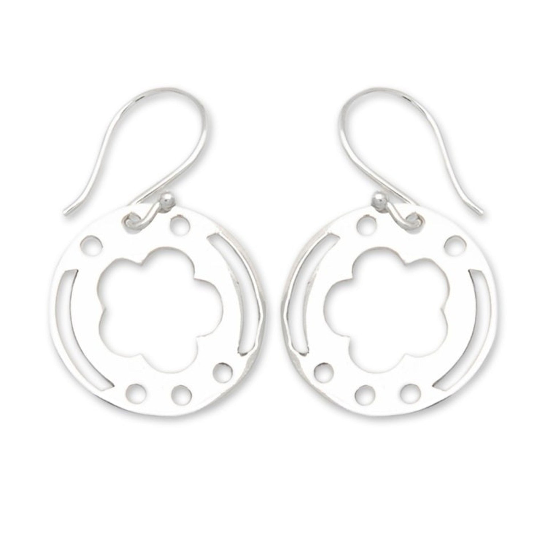 Floral Polished Round Sterling Silver Dangle Earrings 'Blooming Fantasy'