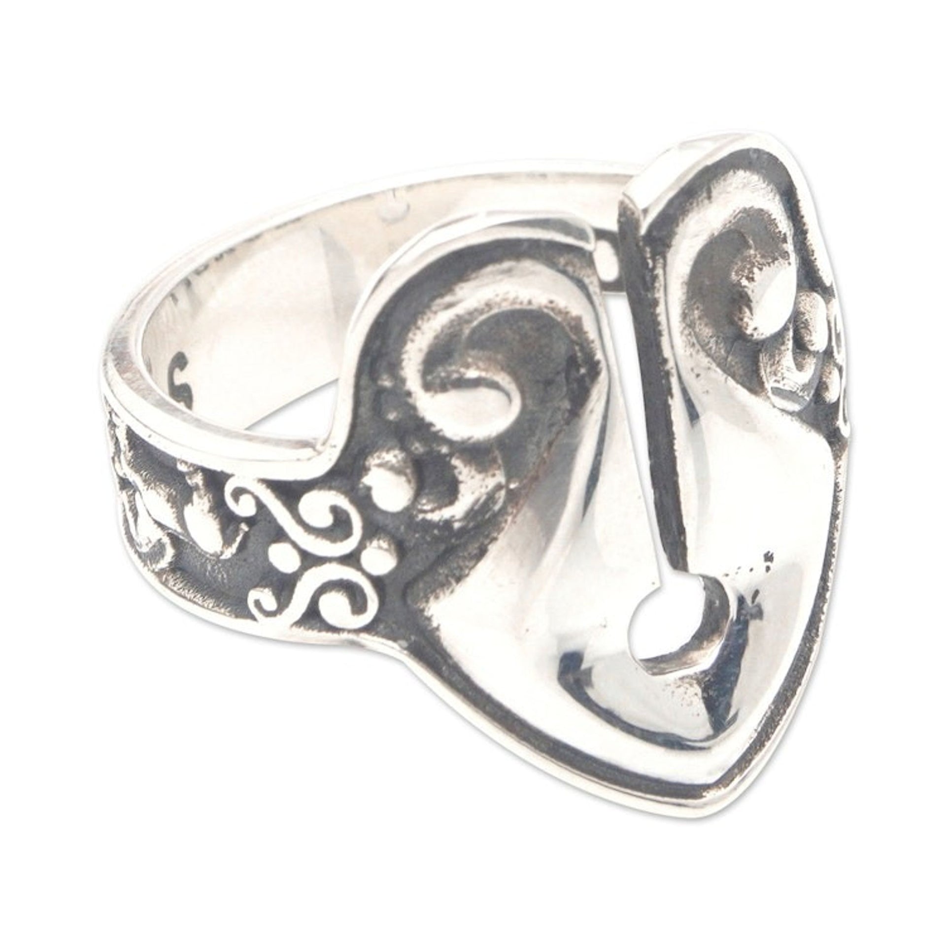 Men's Traditional Sterling Silver Cocktail Ring from Bali 'Mamuli Amulet'