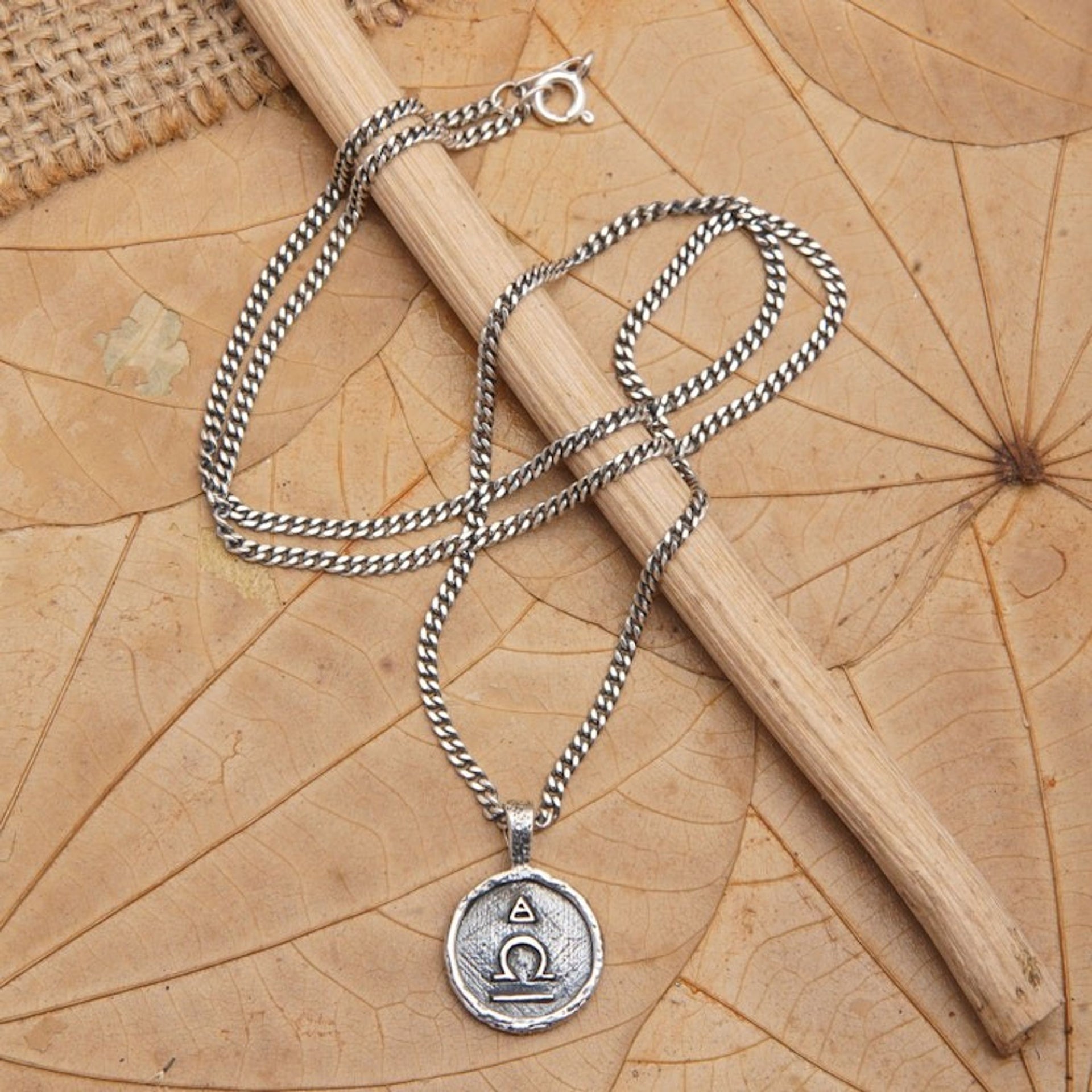 Sterling Silver Necklace with Libra Zodiac Sign Pendant 'Libra Charm'