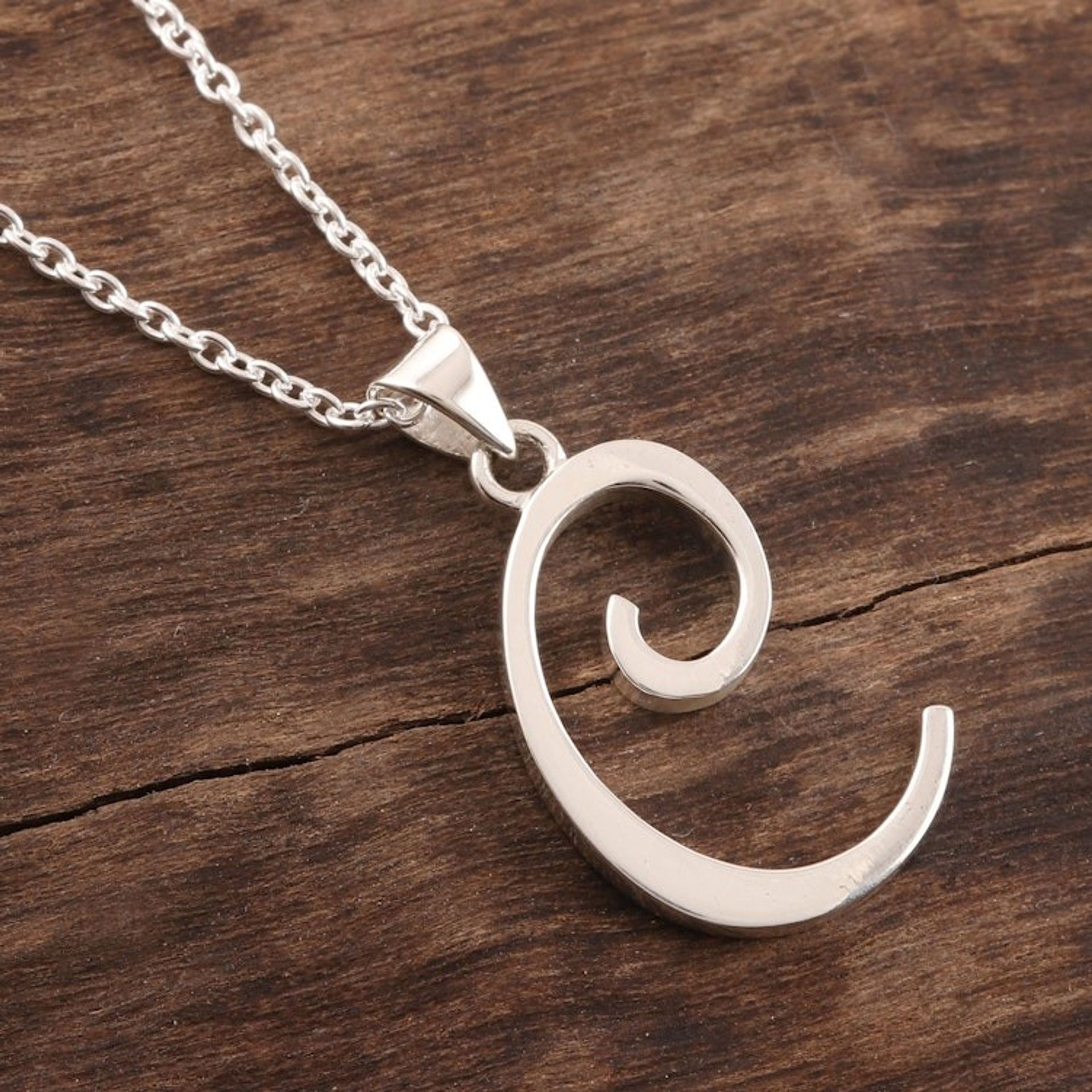 Sterling Silver Letter C Pendant Necklace from India 'Dancing C'