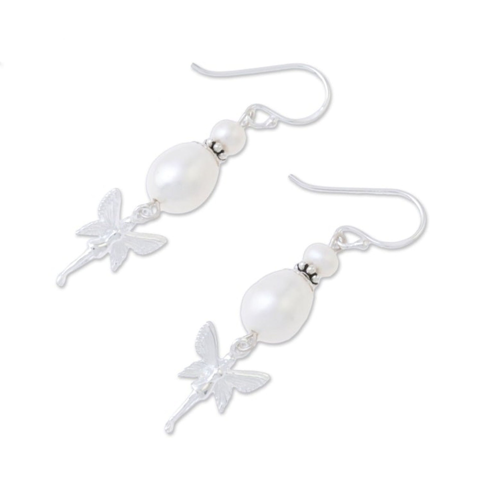 Angel Themed Cultured Pearl Dangle Earrings from Thailand 'My Sweet Angel'