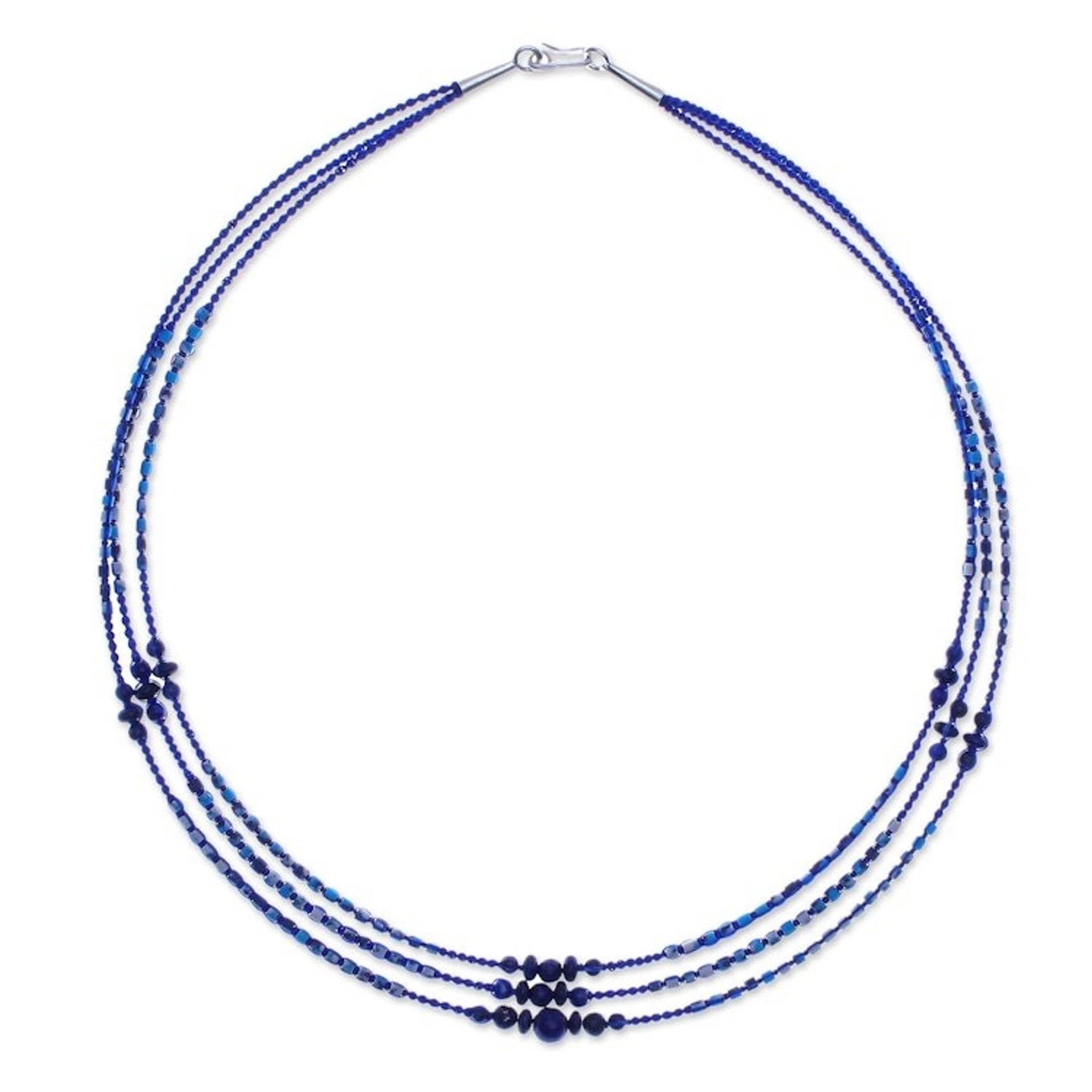 Macrame Lapis Lazuli and Howlite Beaded Necklace 'Sea Plane'