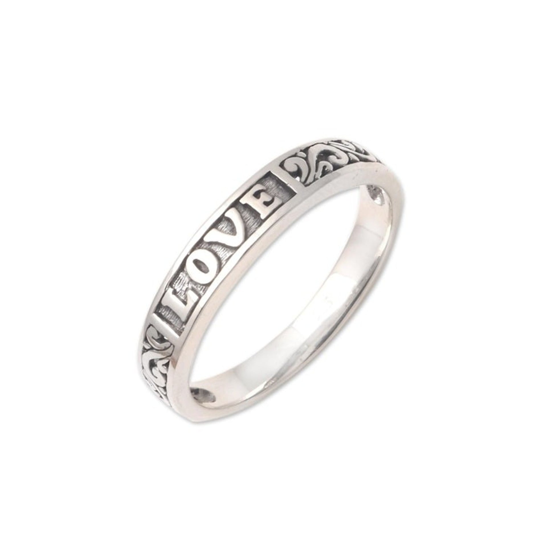 Love-Themed Sterling Silver Band Ring from Bali 'Love Swirls'