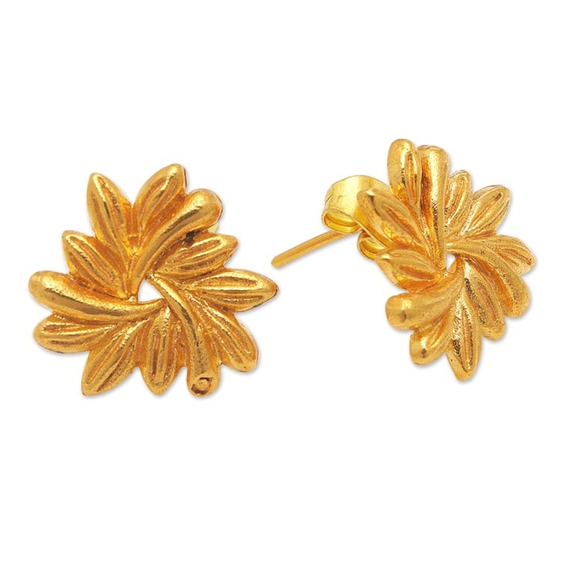 22k Gold-Plated Leaf Drop Earrings from Indonesia 'Perfect Pairing'