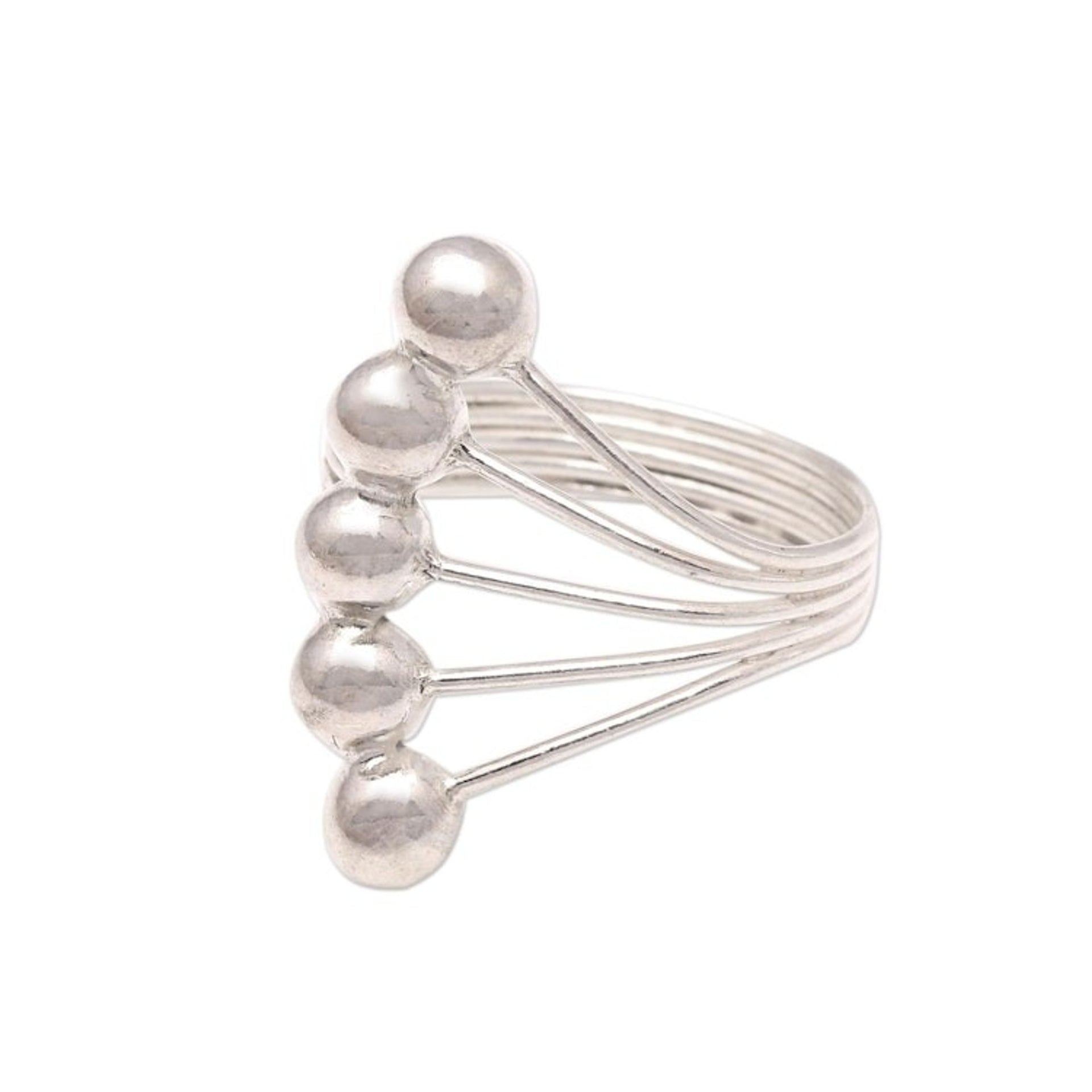 Bauble Motif Sterling Silver Band Ring from Bali 'Shiny Constellation'