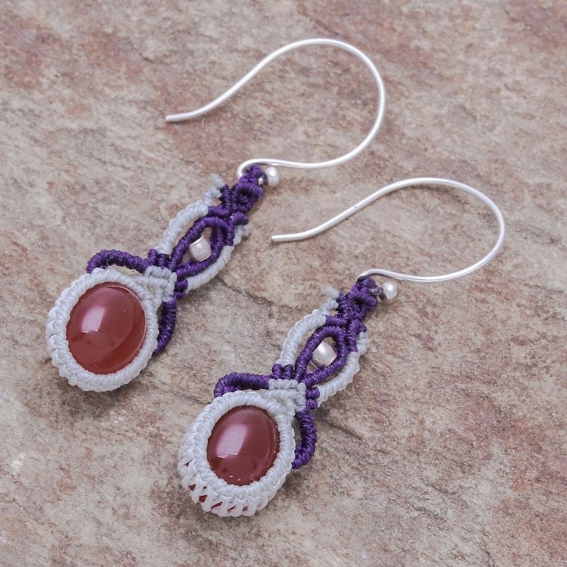 Macrame Chalcedony and Sterling Silver Dangle Earrings 'Fine Art'