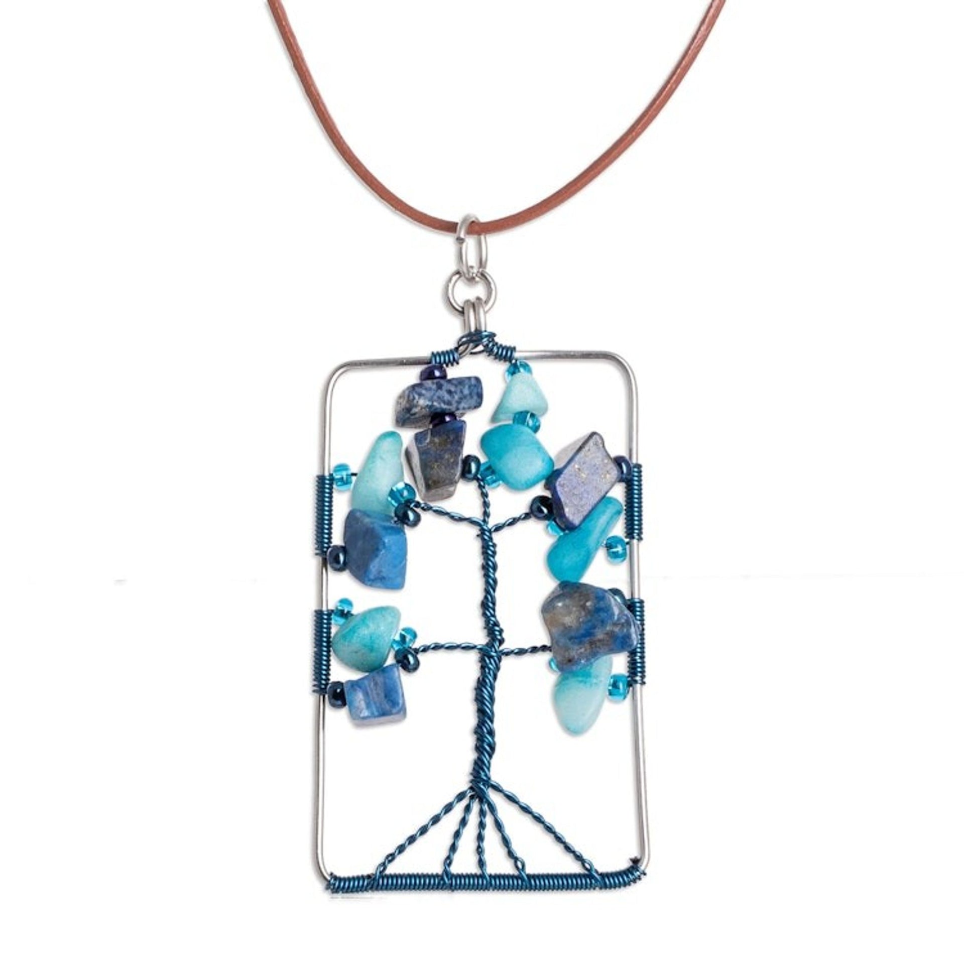 Tree-Themed Blue Lapis Lazuli and Quartz Pendant Necklace 'Sylvan Blue'