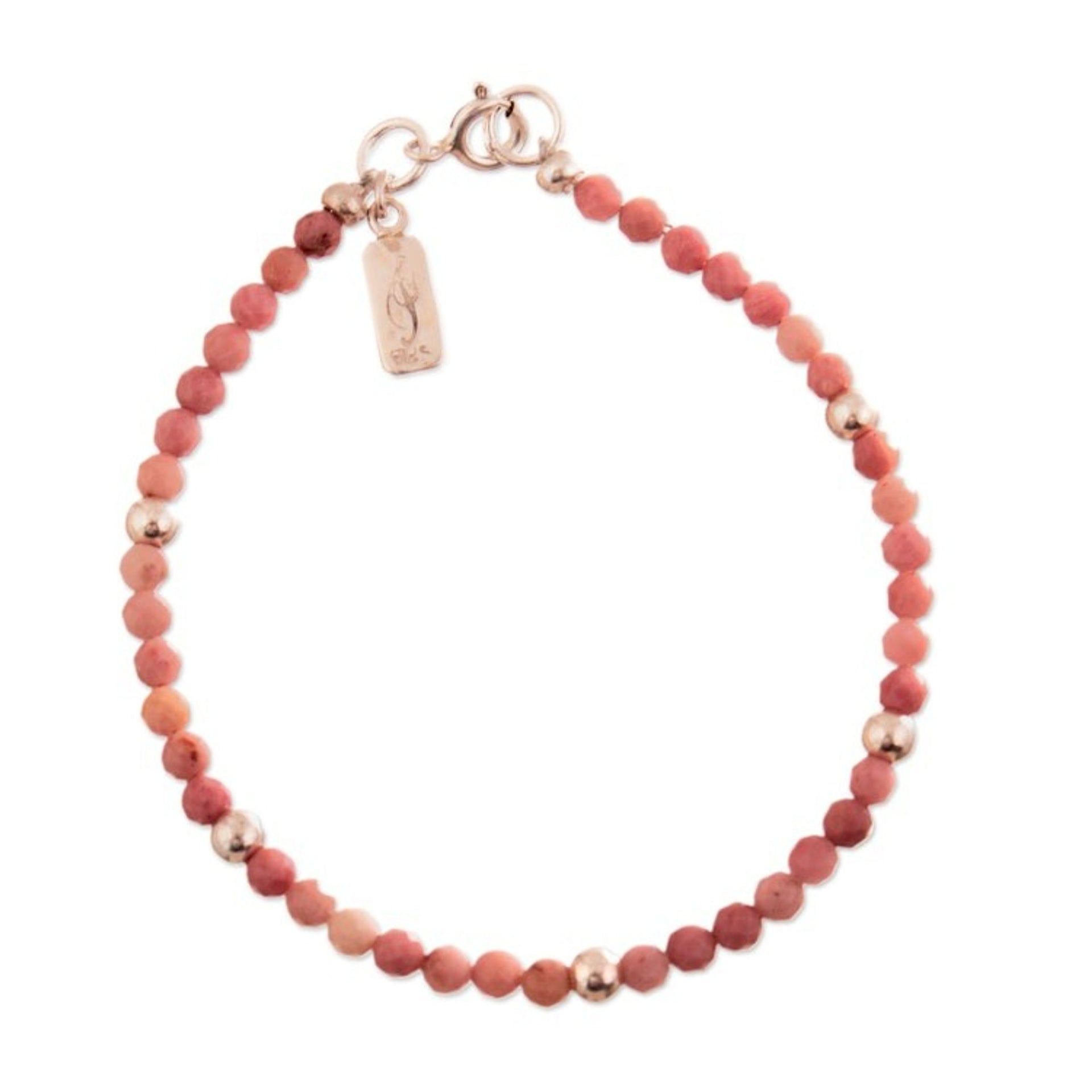 Wristband Bracelet with Rhodonite Stones and Silver Beads 'Mystic Rose'