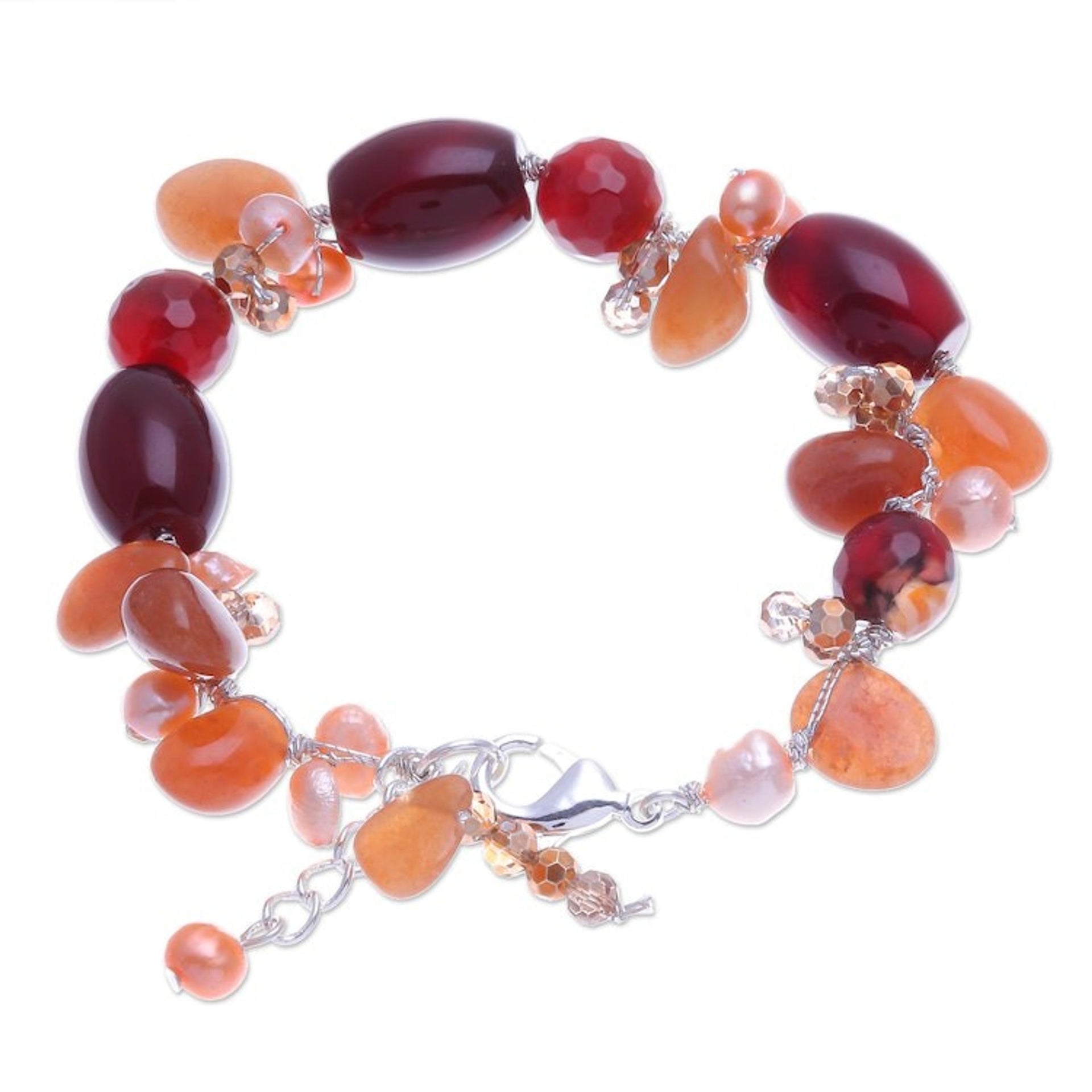 Carnelian and Freshwater Pearl Beaded Bracelet 'Sunset Beach'