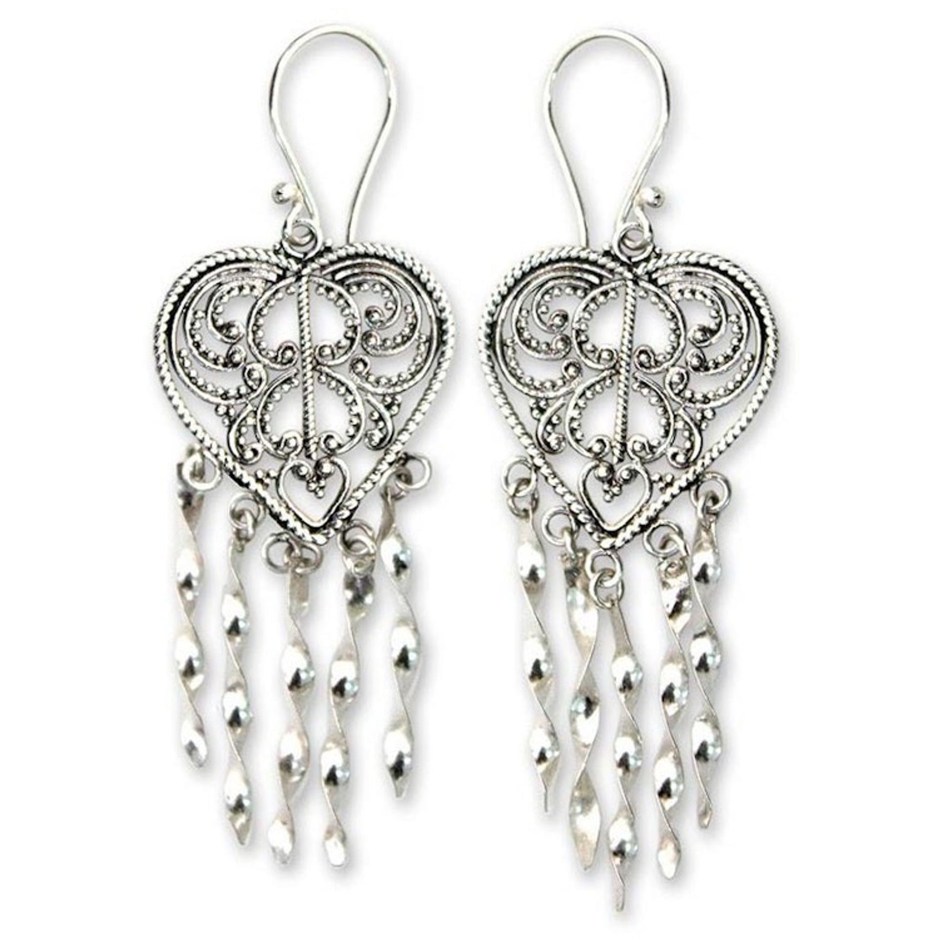 Sterling Silver Heart Shaped Chandelier Earrings 'Strings of My Heart'