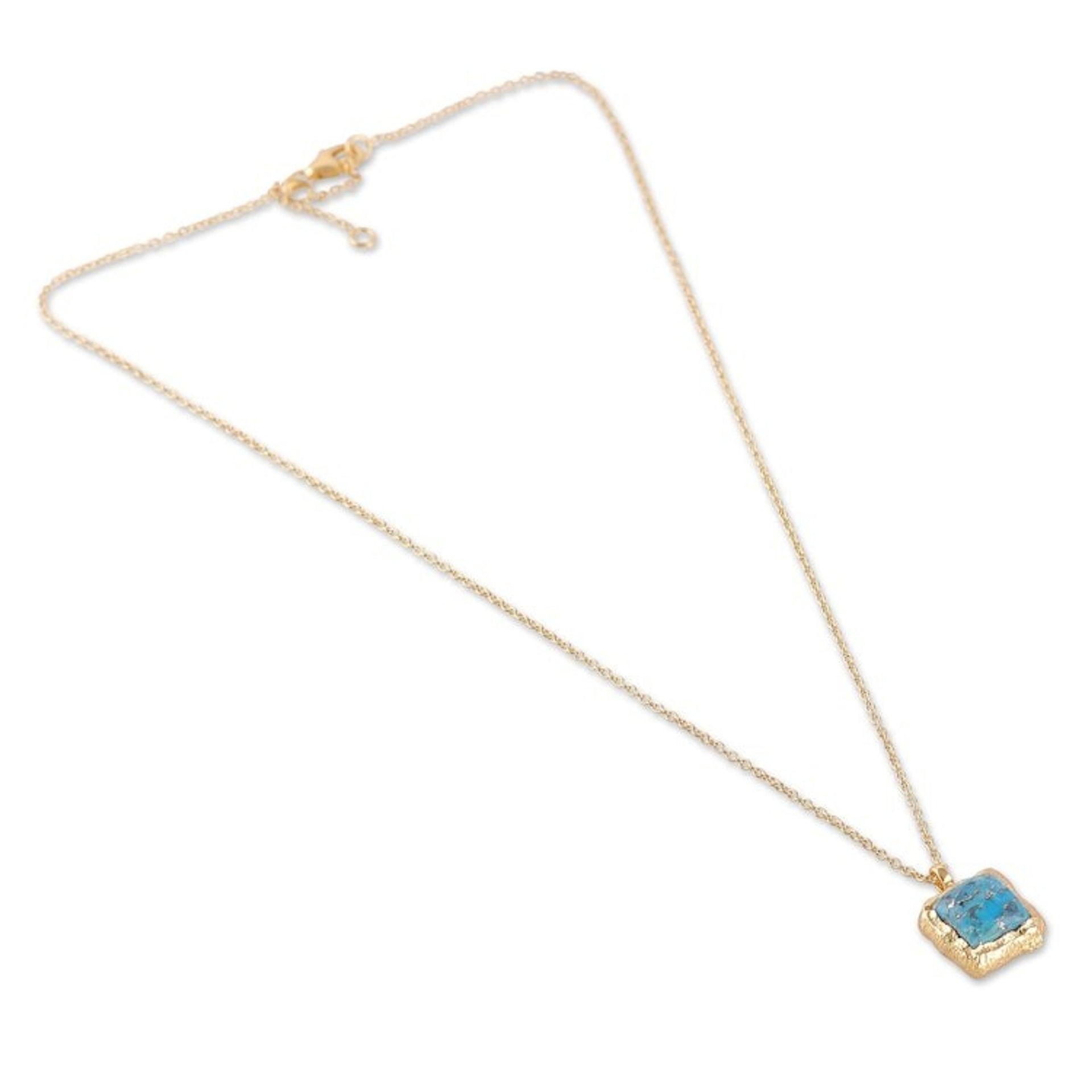 High-Polished 18k Gold-Plated Composite Turquoise Necklace 'Glorious Island'
