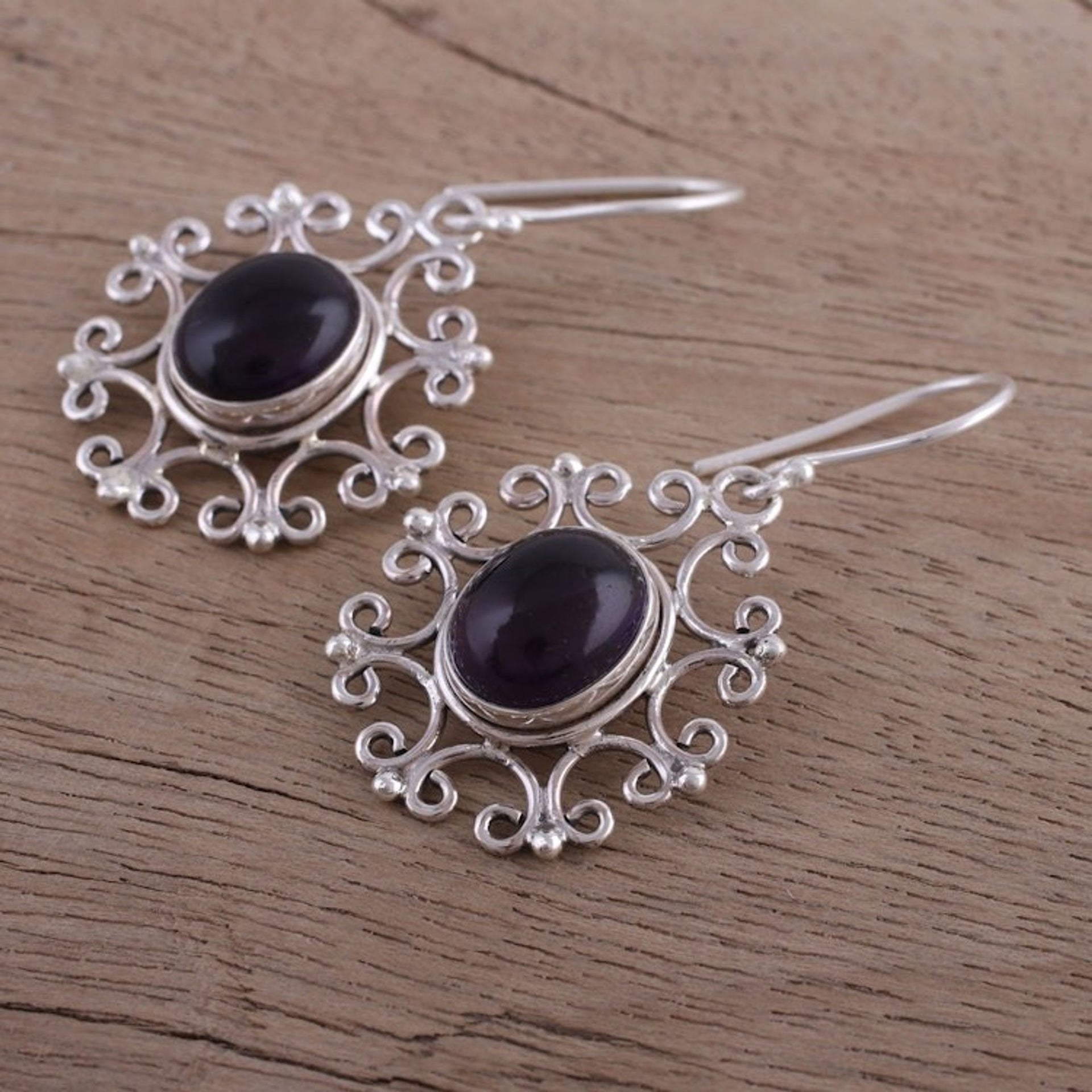 Handcrafted Oval Amethyst Dangle Earrings from India 'Oval Majesty'