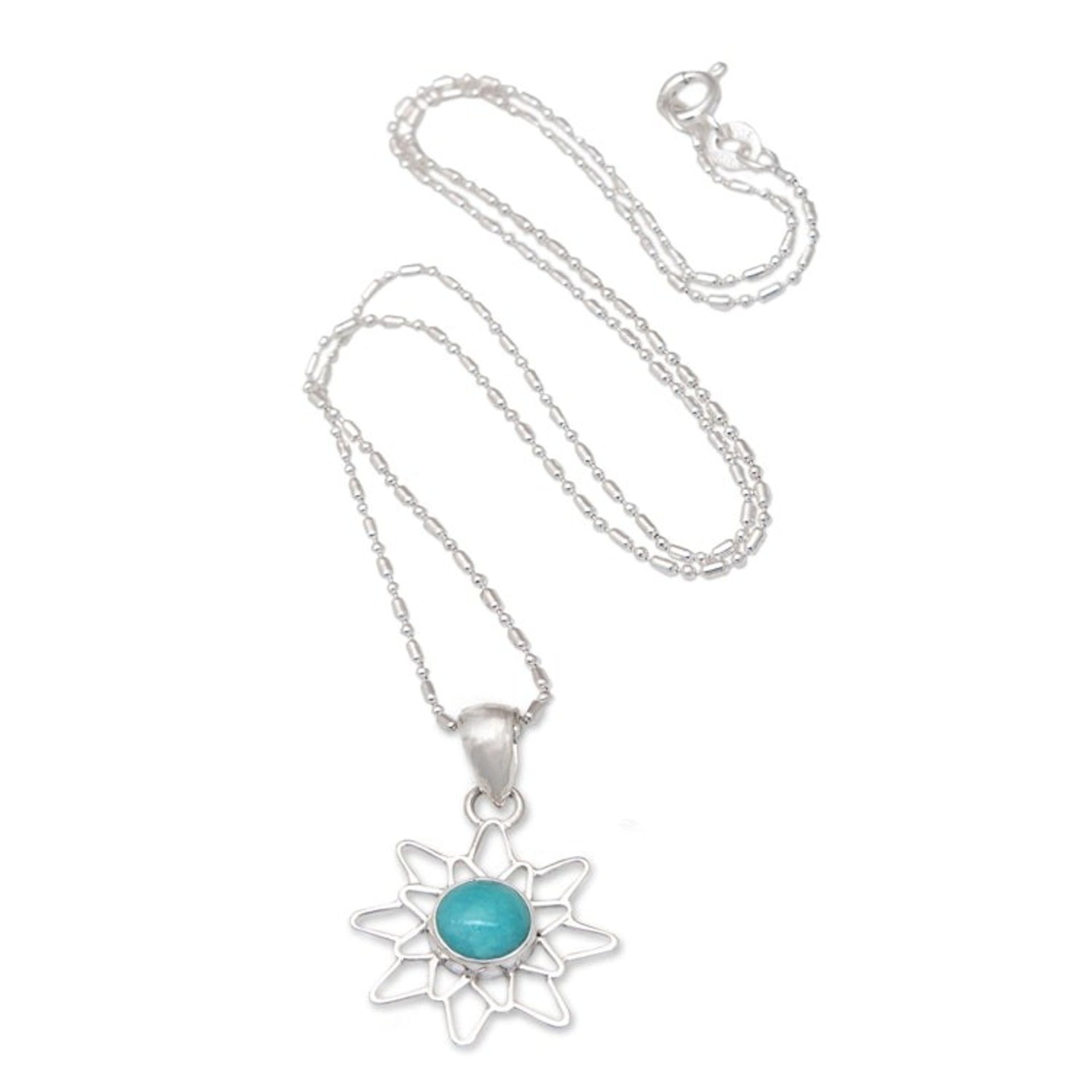 Sterling Silver Amazonite Chakra Flower Pendant Necklace 'Chakra Splendor'