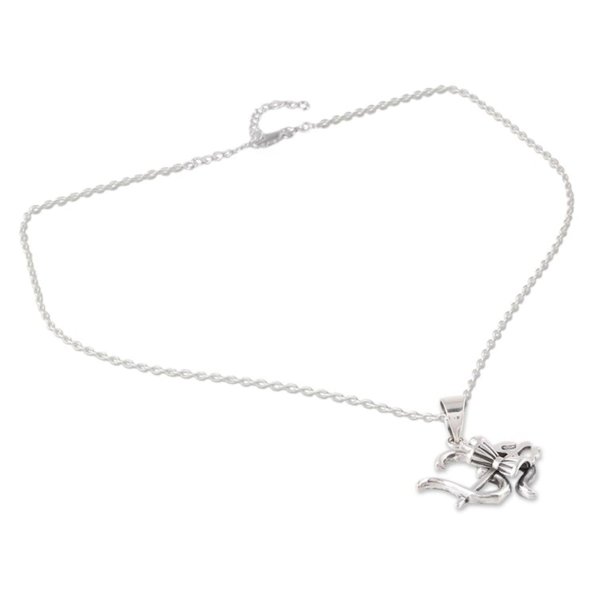 Sterling Silver Shiva Trident Pendant Necklace from India 'Shiva's Grace'