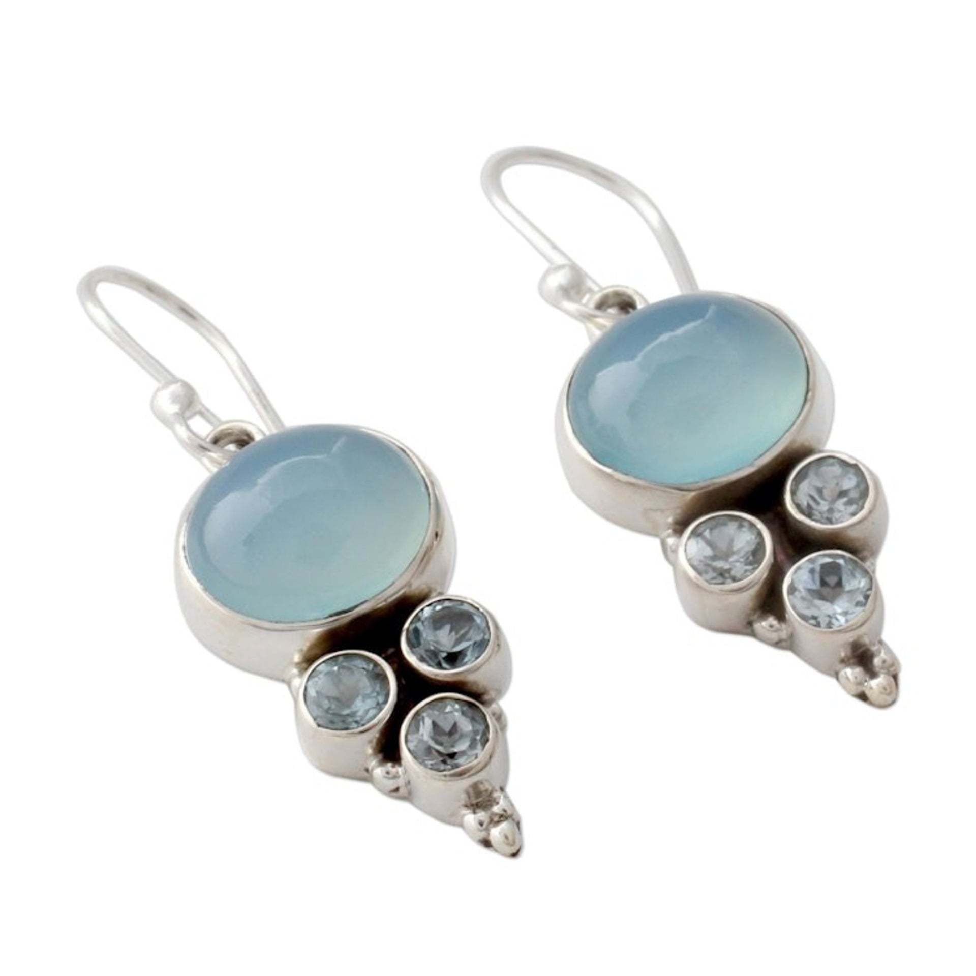 Light Blue Gemstone Earrings in Sterling Silver Settings 'Bubbling Stream'