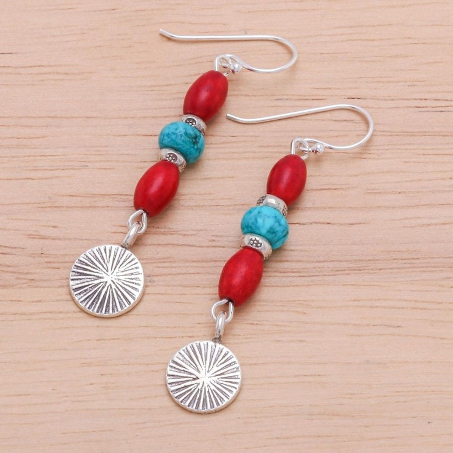 Red Howlite and Karen Silver Dangle Earrings 'Beach Getaway'