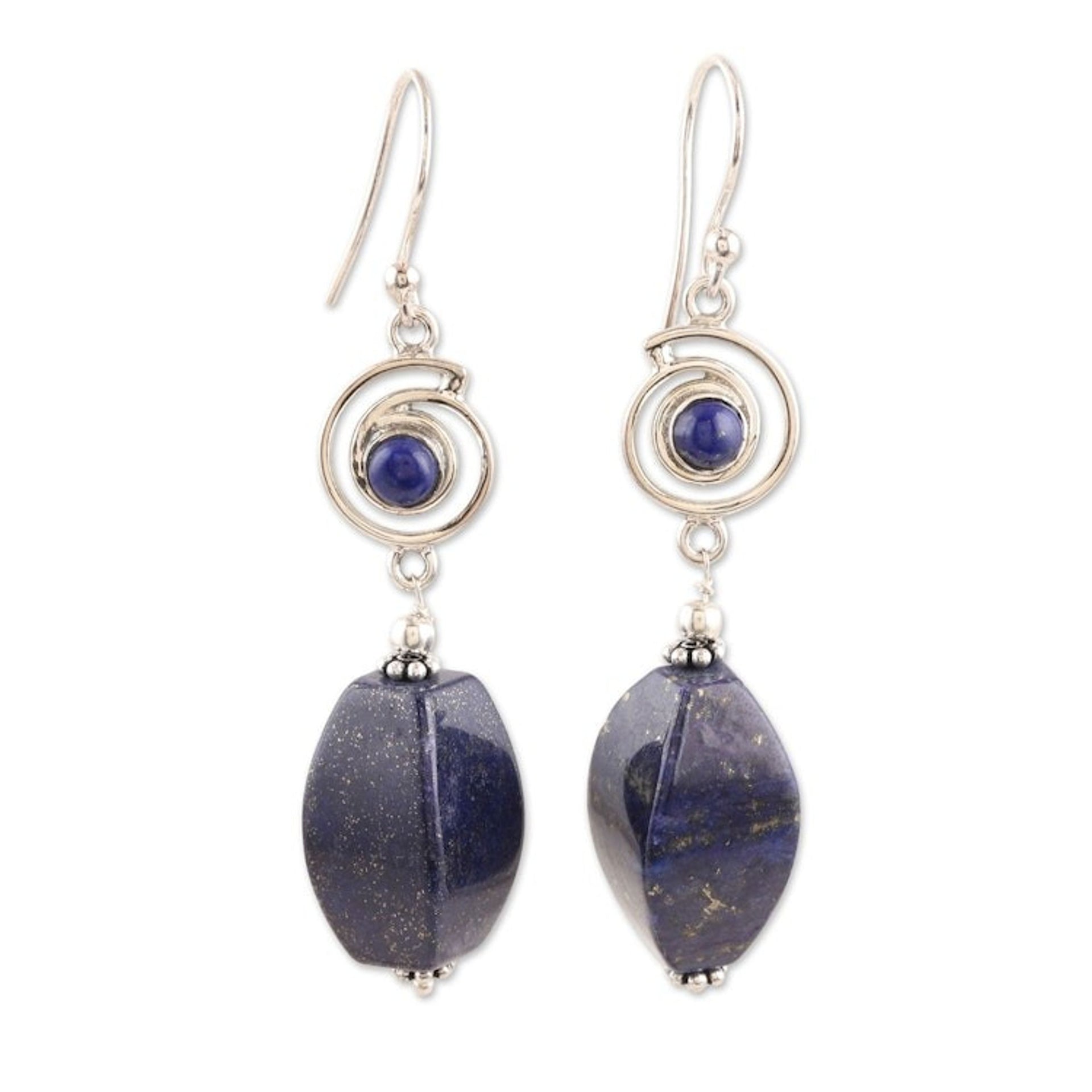 Lapis Lazuli and Sterling Silver Dangle Earrings from India 'Out to Lunch'