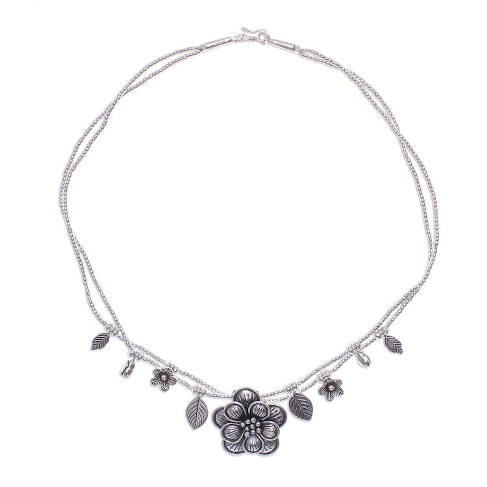 Silver Flower Two Strand Charm Necklace 'Karen Daisy'
