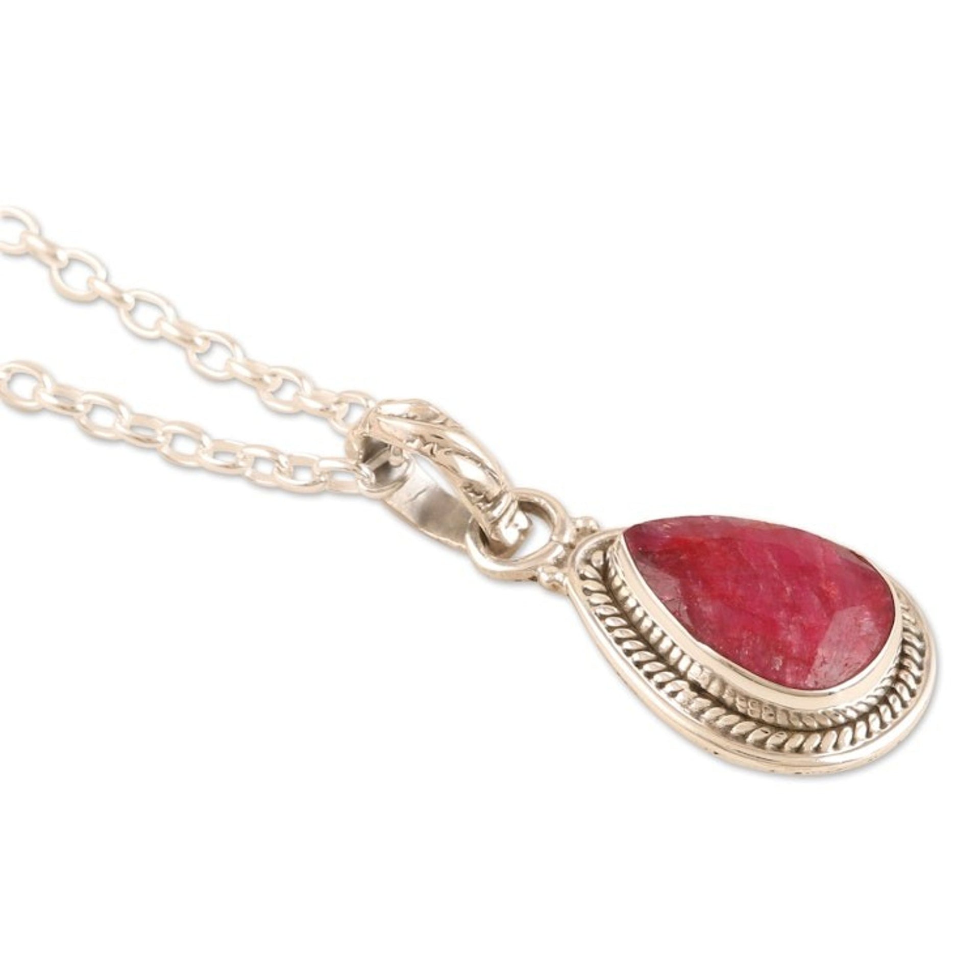 Handmade Ruby and Sterling Silver Pendant Necklace 'Halo Effect in Pink'