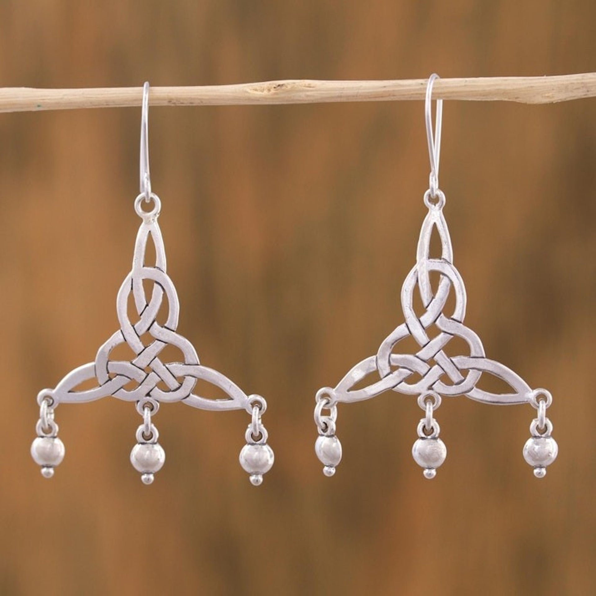 Sterling Silver Knot Motif Chandelier Earrings from Mexico 'Wonderful Knots'