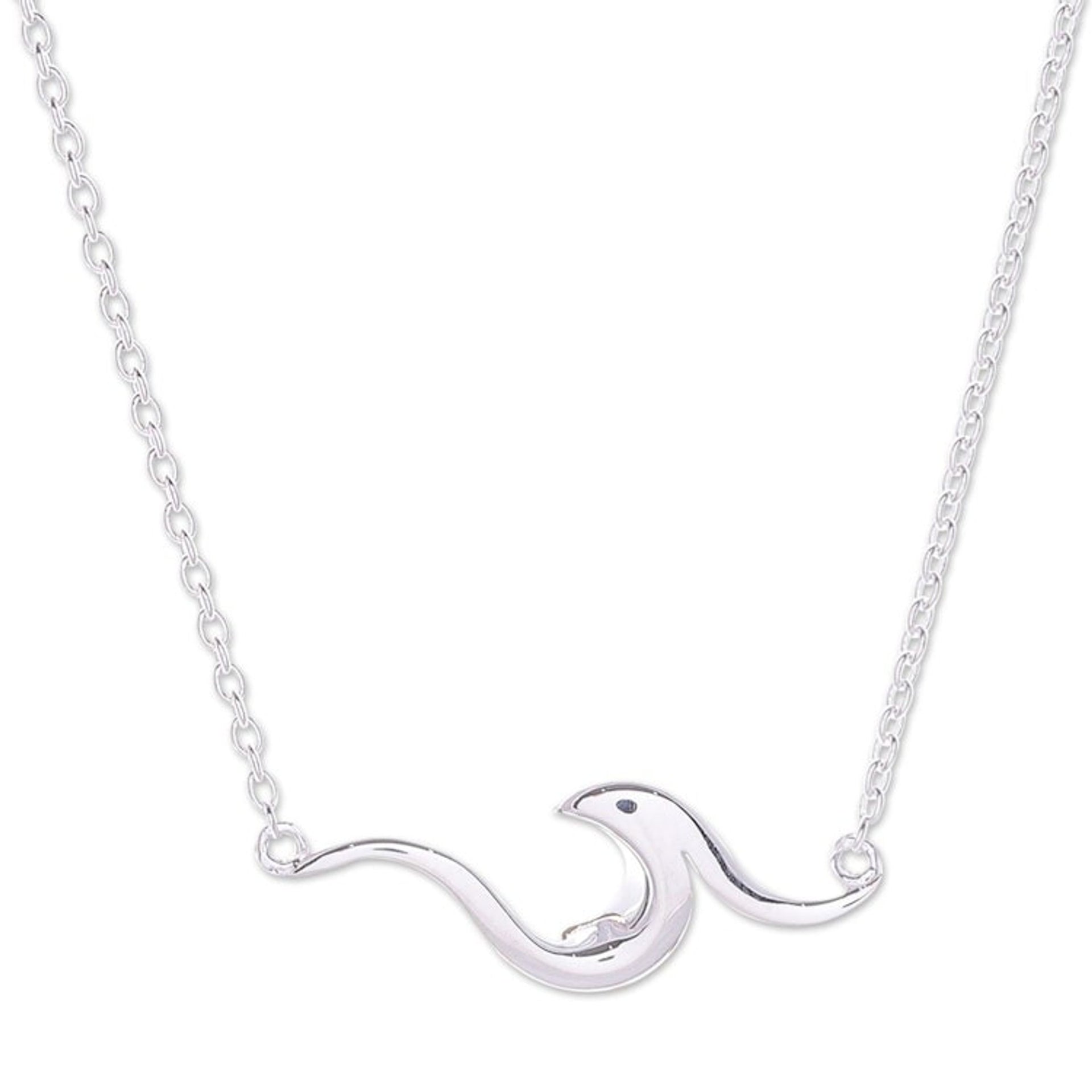 Handcrafted Sterling Silver Pendant Necklace from Thailand 'Cool Wave'