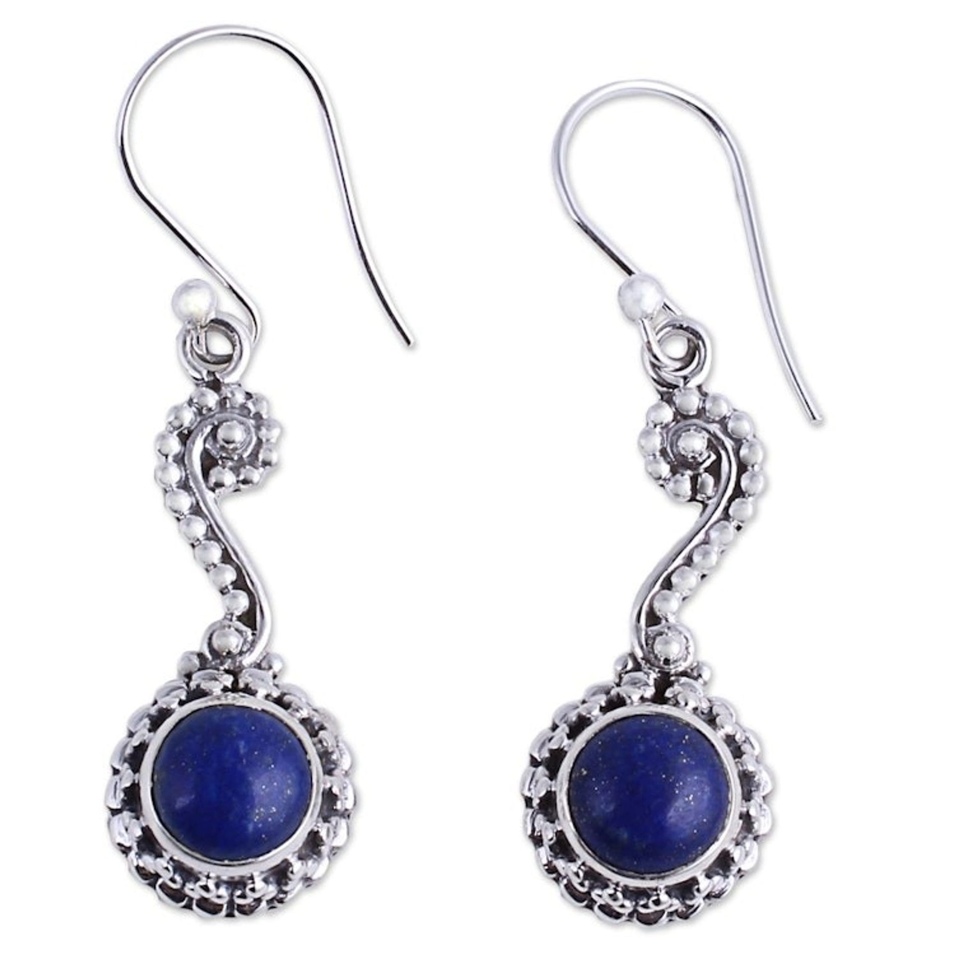 Hand Crafted Indian Lapis Lazuli Dangle Earrings 'Marina'
