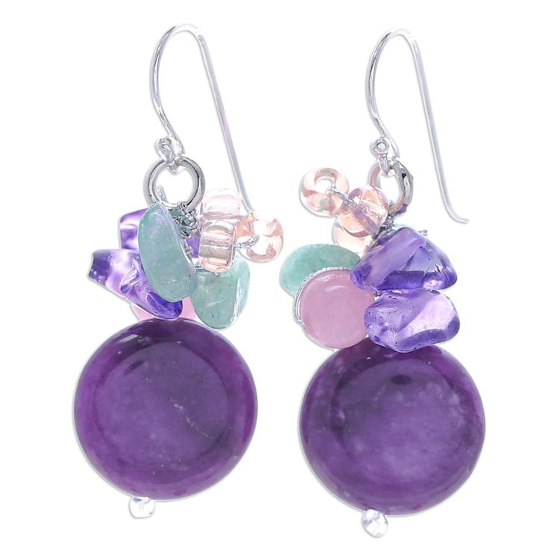 Purple Quartz Glass and Resin Beaded Cluster Earrings 'Purple Perfect'